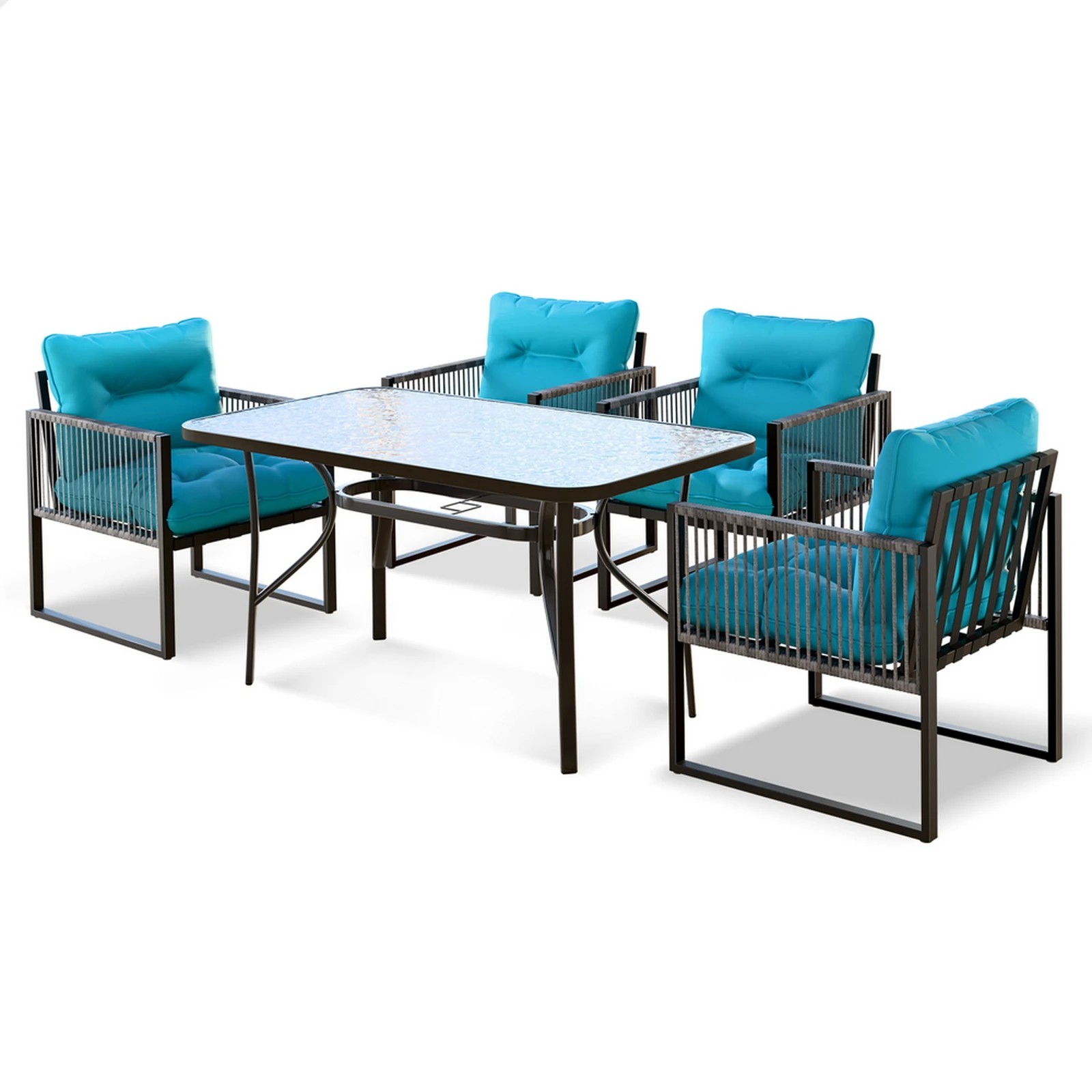 1 Alfordson 5PCS Outdoor Patio Furniture Dining Set Table Chairs Wicker Lounge - Blue, 1 of 10