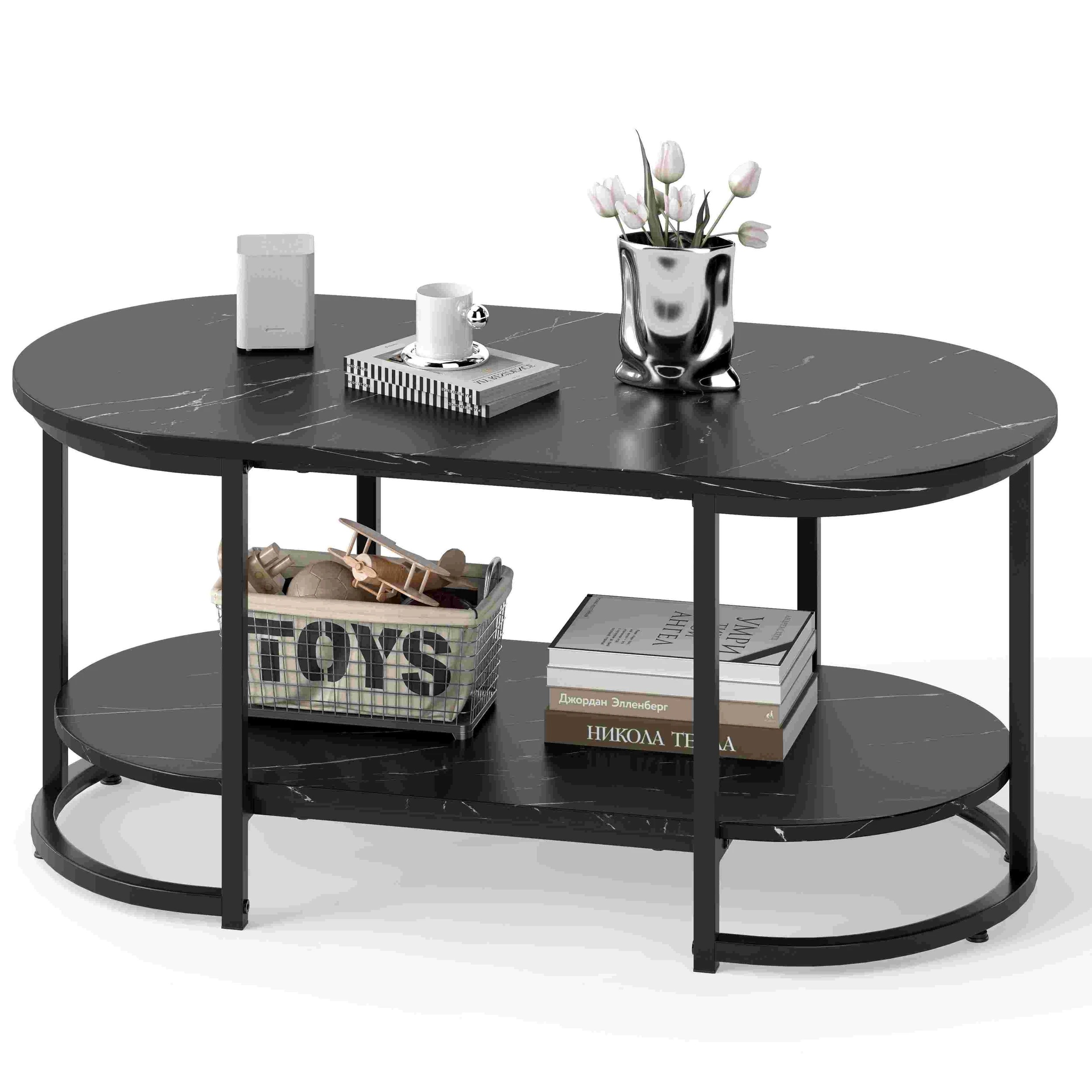 5 Costway 3-Tier Coffee Table Metal Frame Center Table Ample Desktop w/Storage Shelf, 5 of 5