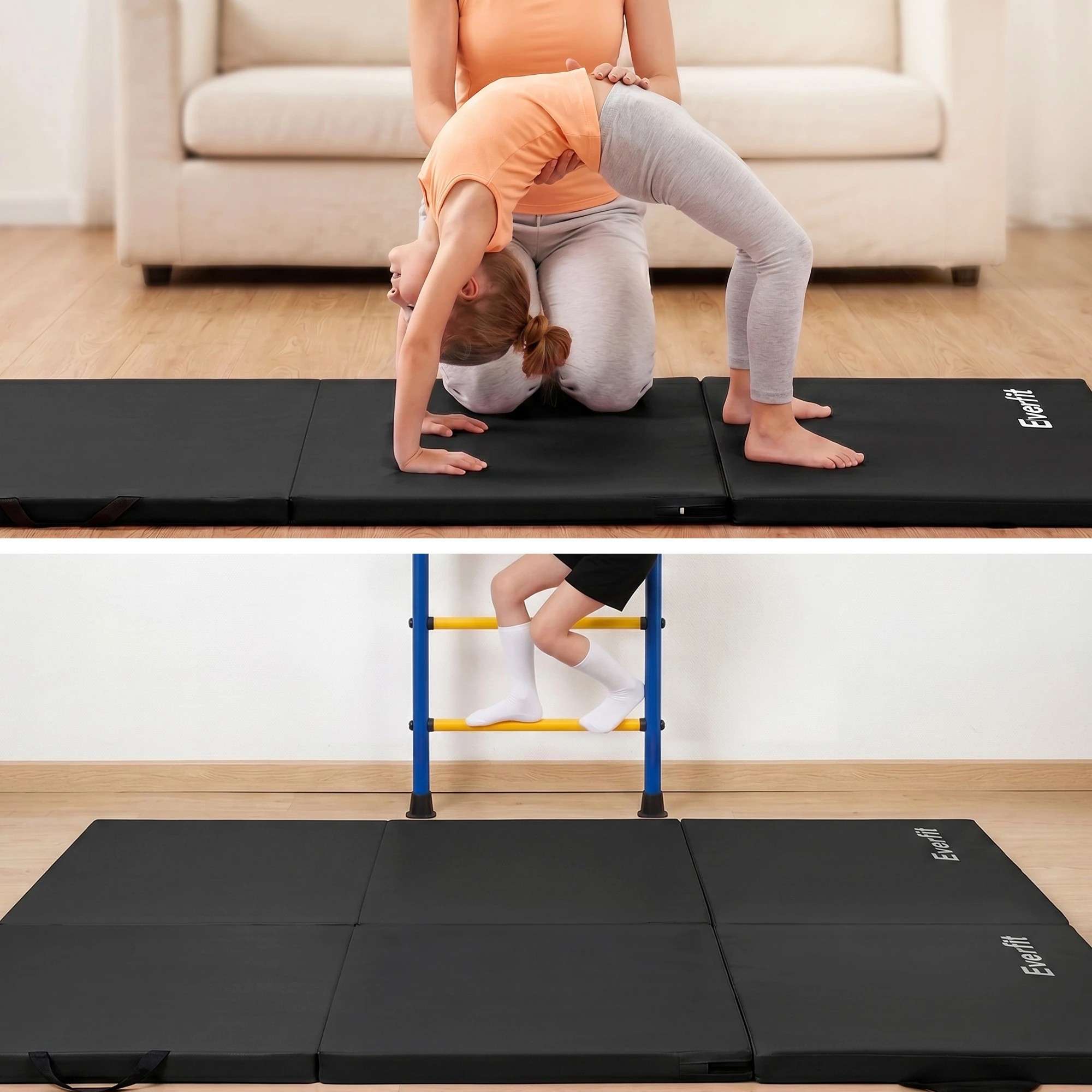 7 Everfit Gymnastics Mats Folding Exercise Floor Mat Portable 3 Fold Tumbling Mat - Black, 7 of 7