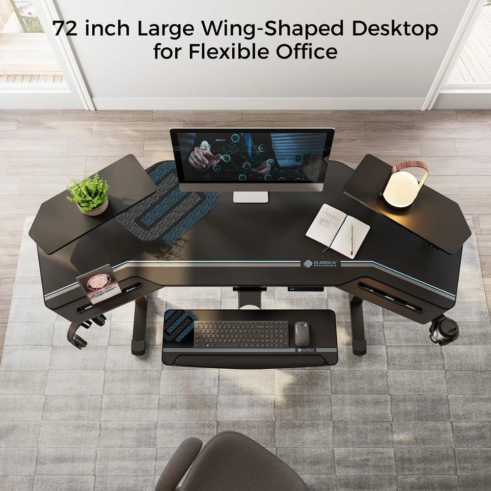 9 Eureka Wing-Shaped Sit Stand Desk Black Desks, Tables and Workstations, 9 of 10