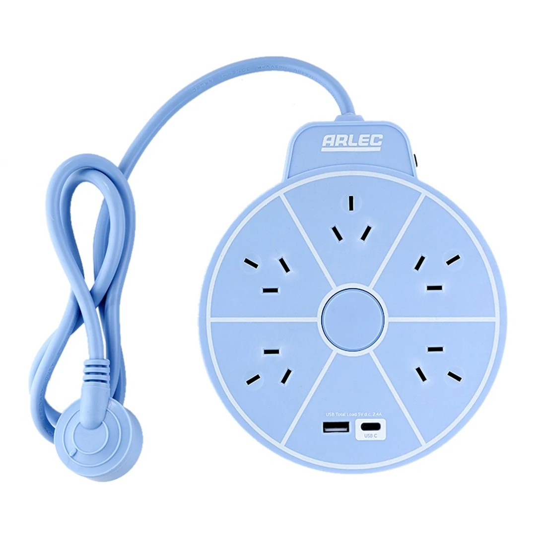 2 Arlec 5 Outlet USB A & C Charging Ports Round Powerboard - Blue, 2 of 6