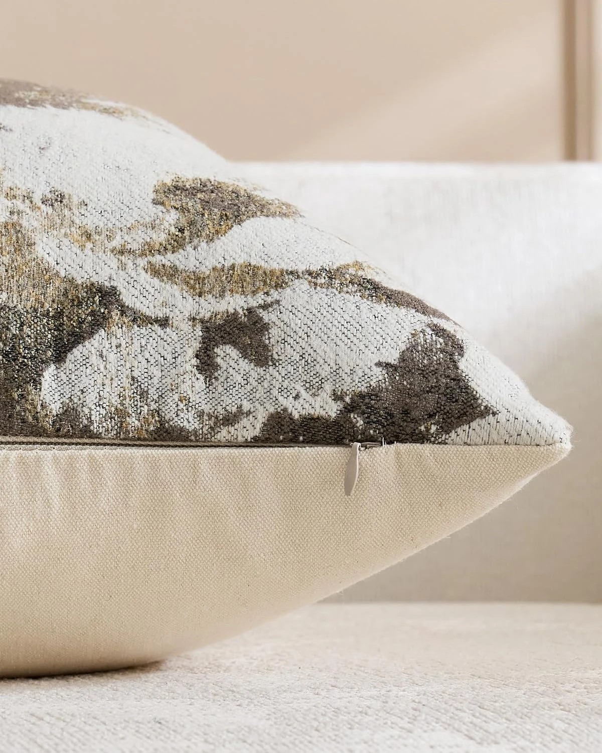 3 Gioia Casa 2-Pack Vintage Floral Chenille Cushion Covers 45cm x 45cm - Warm Taupe, 3 of 4