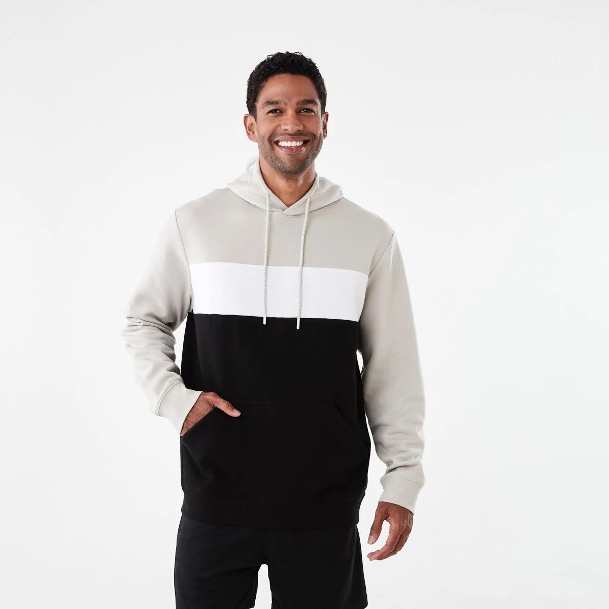 1 Active Mens Colour Block Fleece Hoodie Sil Beige, 1 of 6