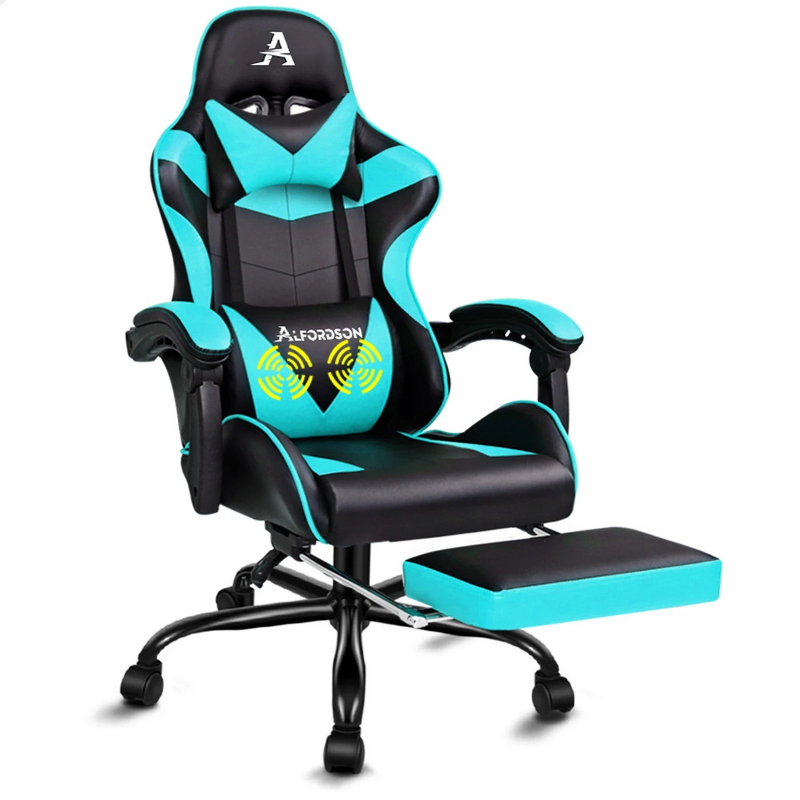 1 Alfordson Gaming Chair Office Executive Racing Footrest Seat PU Leather - Cyan, 1 of 10