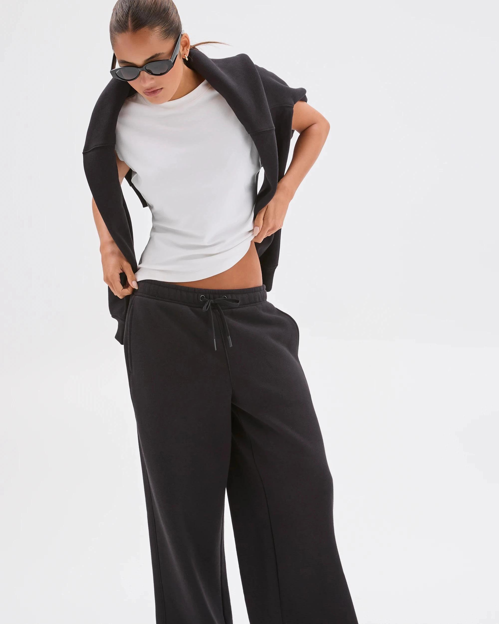 4 Lily Loves Australian Cotton Blend Wide Leg Trackpants BLACK, 4 of 7