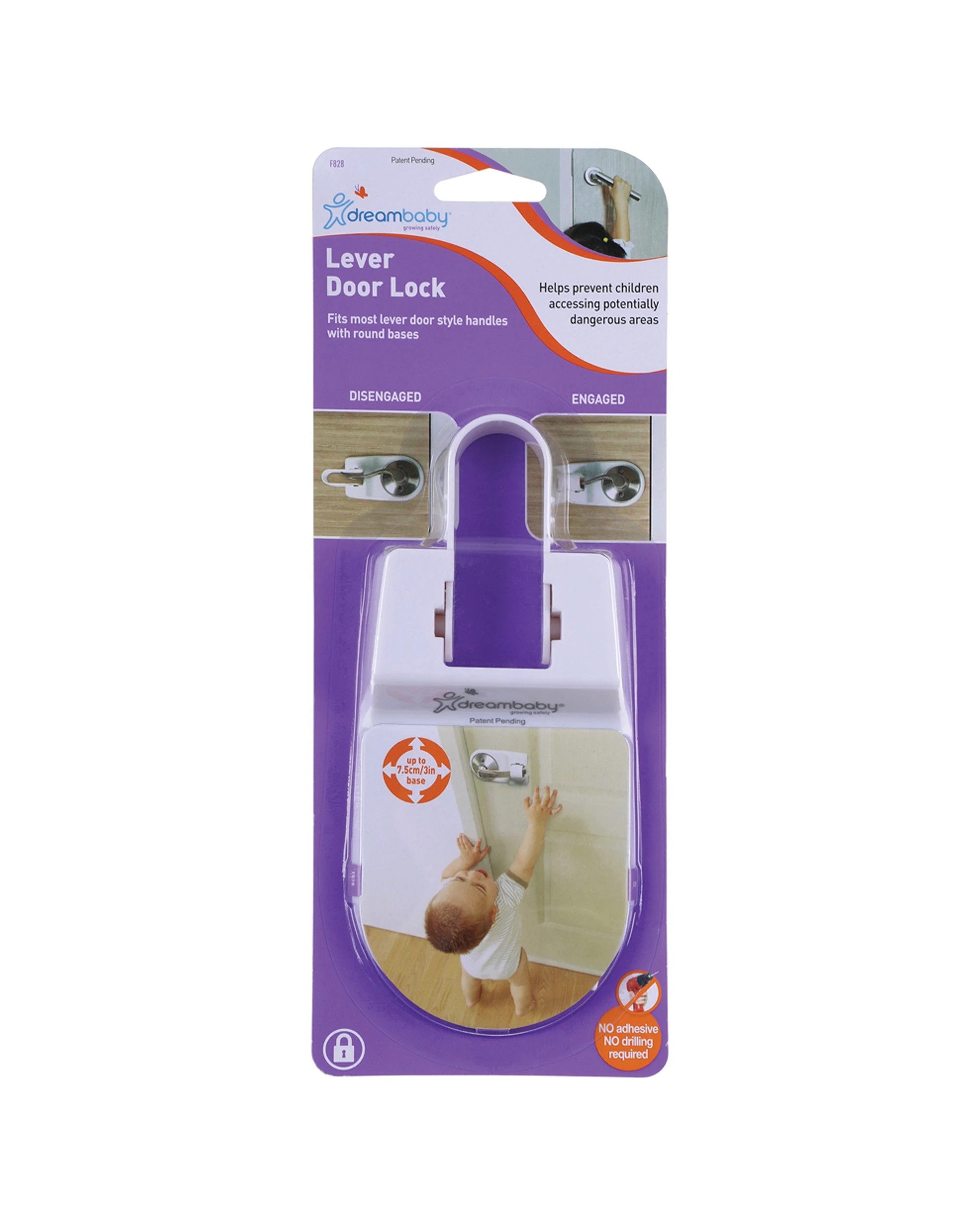 2 Dreambaby 2PK Baby Safety Lever Door Lock For Round Base Handles Childproof - Multi, 2 of 4