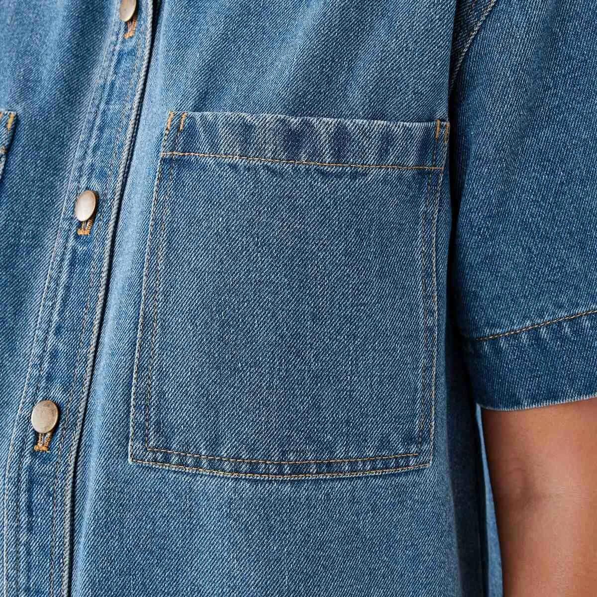 6 Short Sleeve Denim Shirt Mid Wash, 6 of 7