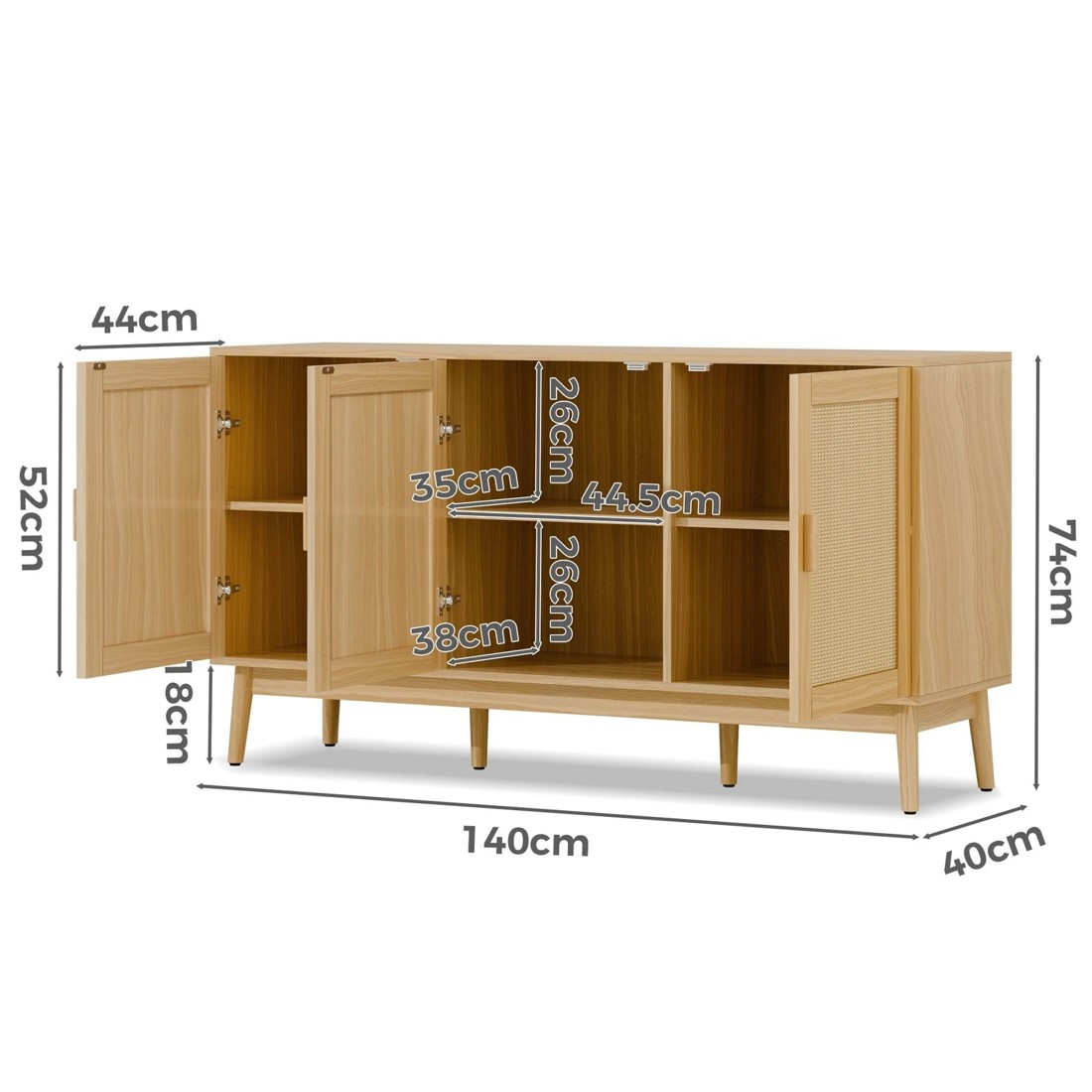 9 Alfordson Buffet Sideboard Cupboard Cabinet Rattan Doors Storage Kitchen Hallway - Wood, 9 of 10