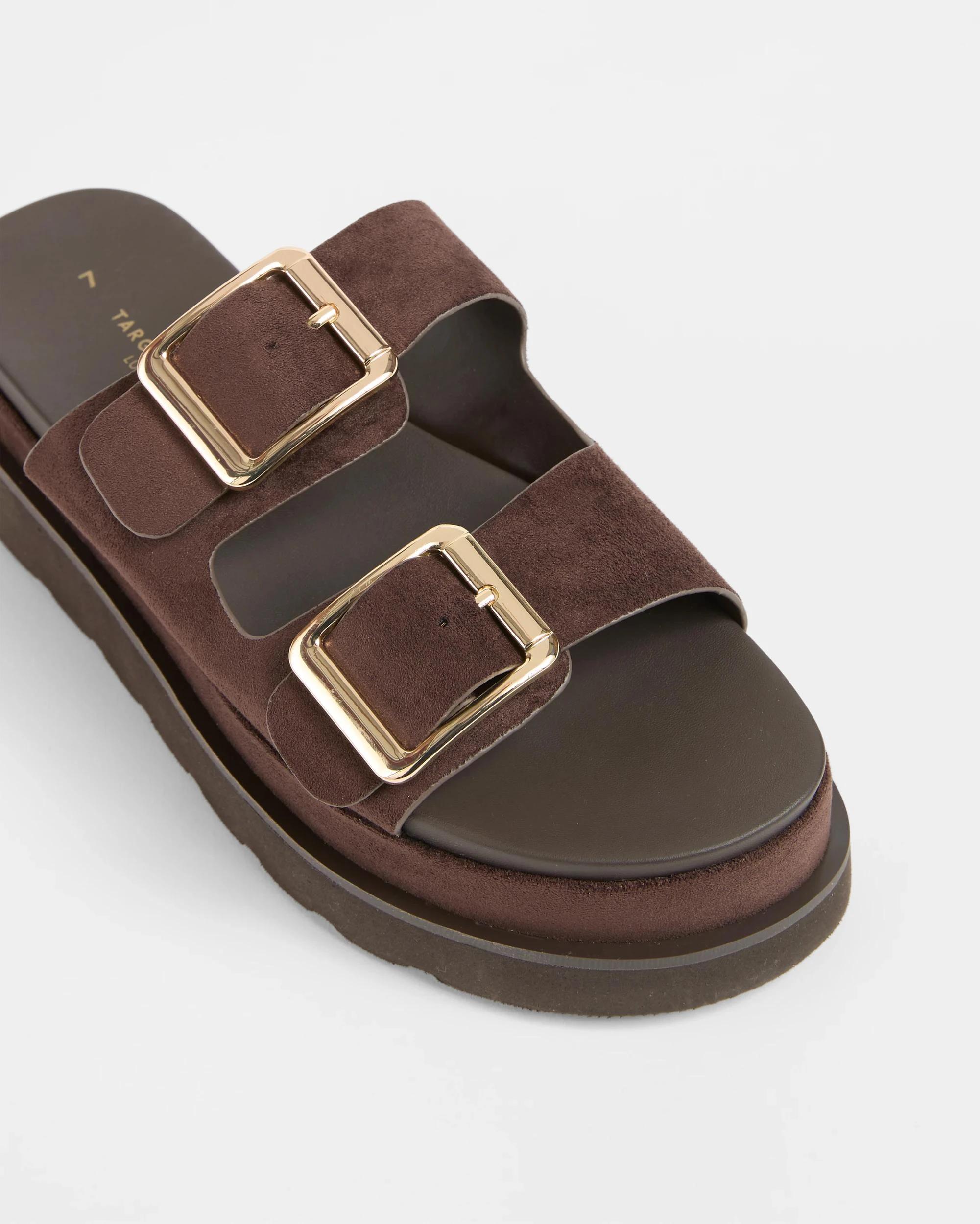 2 Target Woman Double Strap Chunky Sandal - Aleesha BROWN FAUX SUEDE, 2 of 3