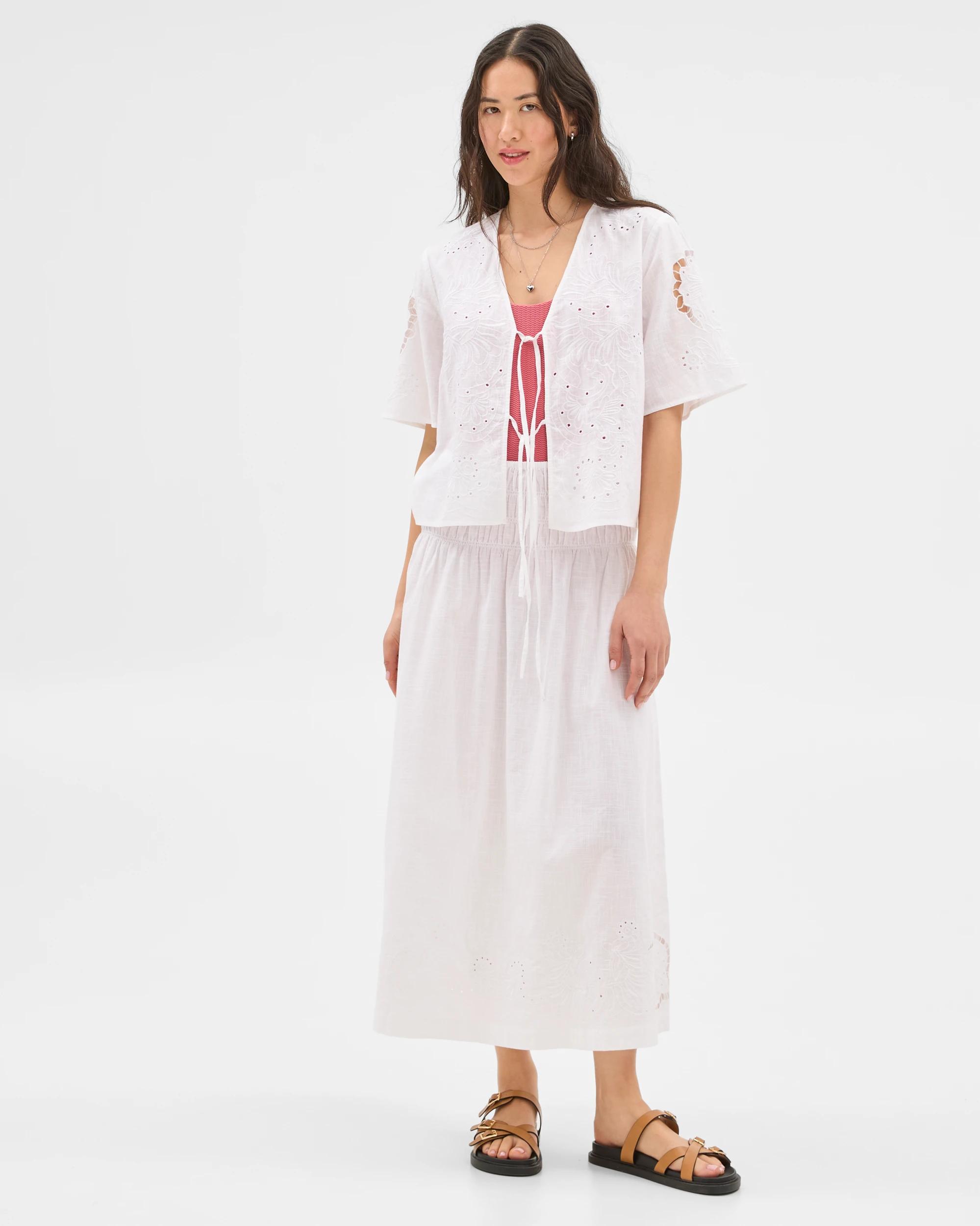 3 Target Resort Embroidered Tiered Maxi Skirt WHITE, 3 of 6