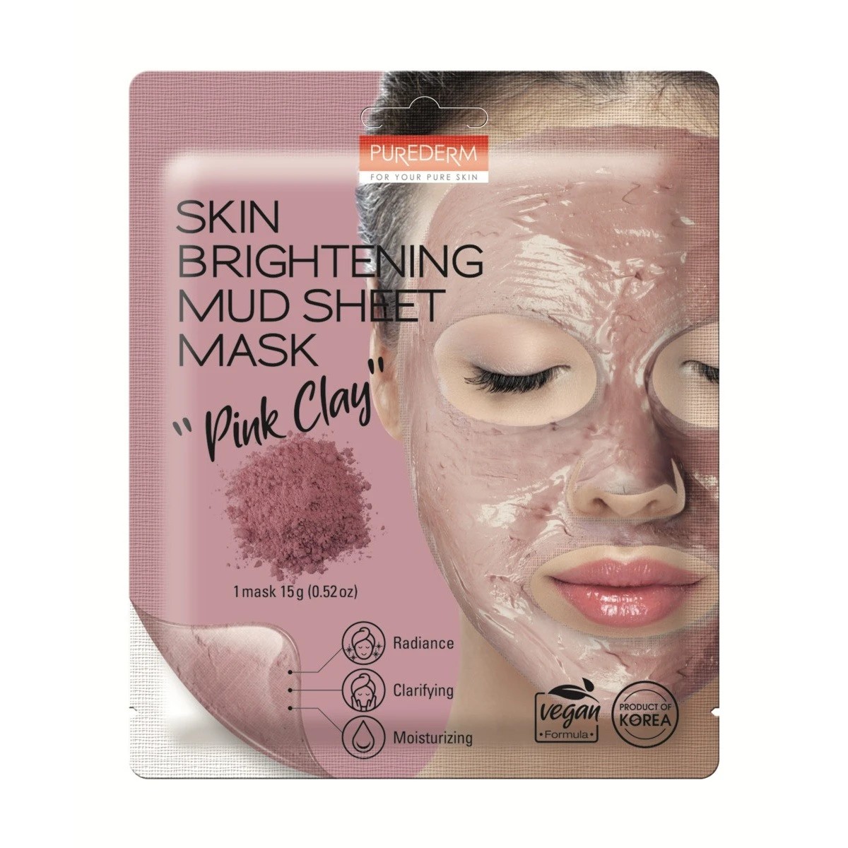 1 Purederm Skin Brightening Mud Sheet Mask 15g - Pink Clay, 1 of 2
