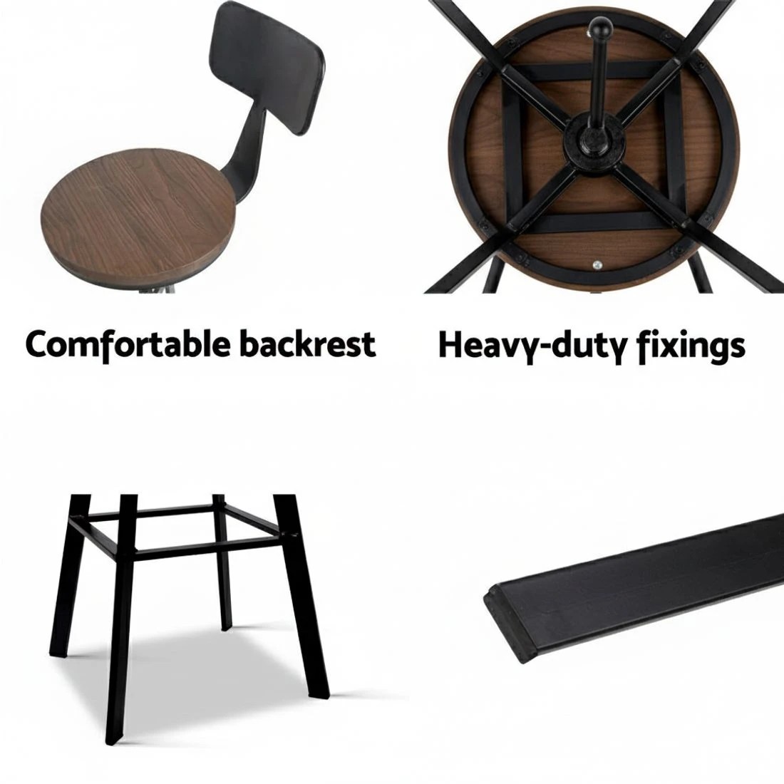 3 Artiss 2x Bar Stools Adjustable Wood Stool w/Backrest - Black, 3 of 5