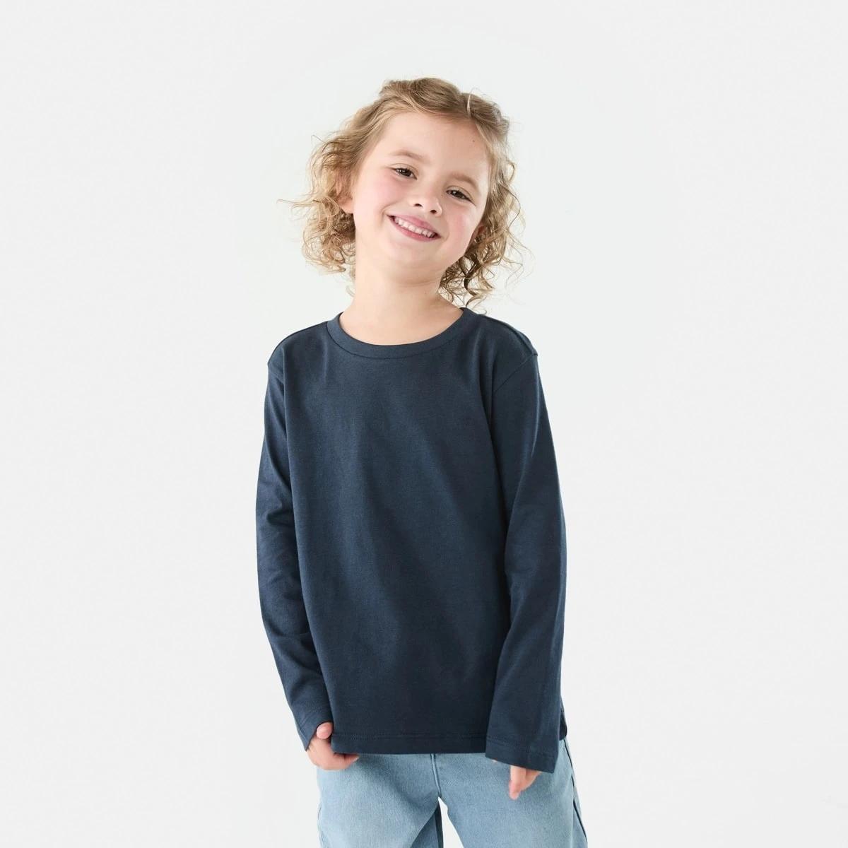 1 Long Sleeve Plain T-shirt Dress Navy, 1 of 8