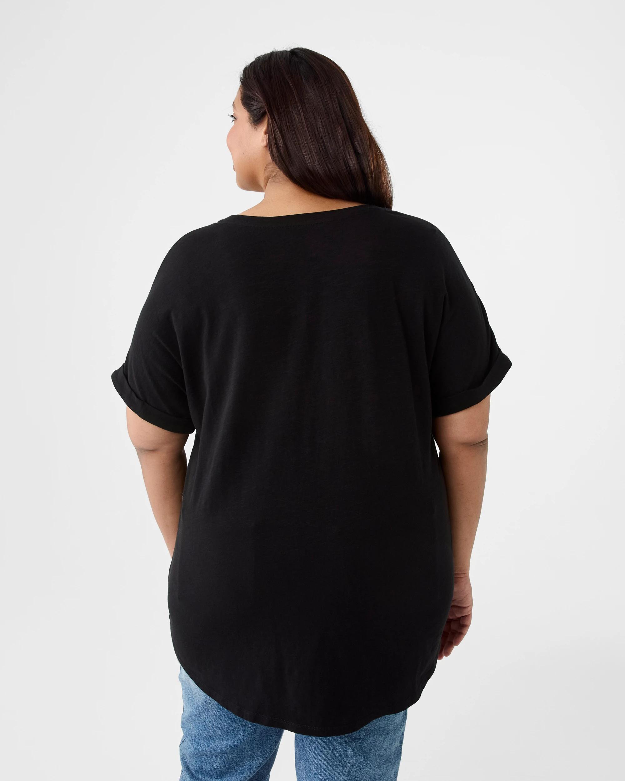 3 Curve Short Sleeve Longline Slub T-Shirt Black, 3 of 6