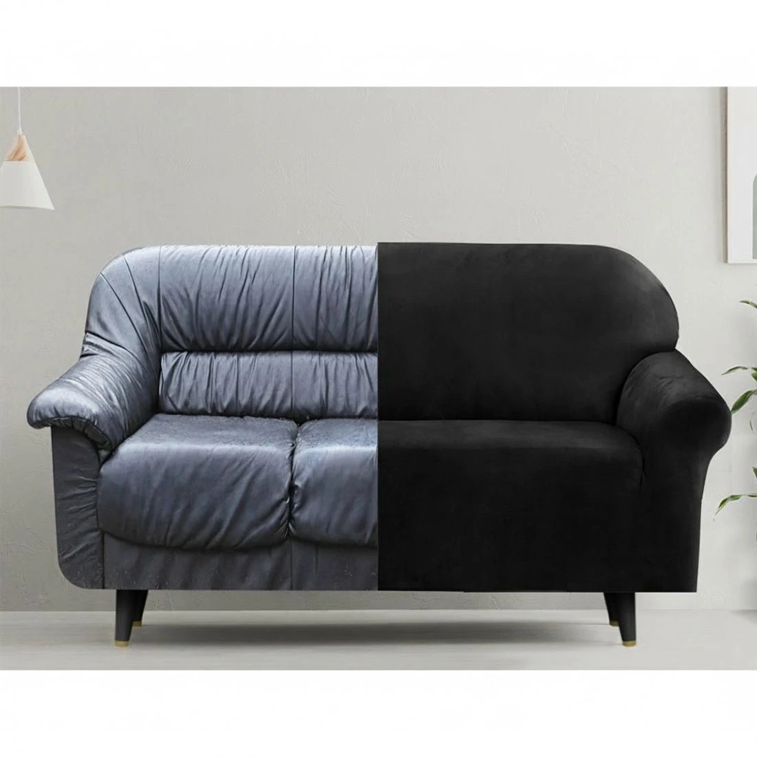 3 Artiss Sofa Cover Couch Covers 3 Seater Velvet - Black, 3 of 6