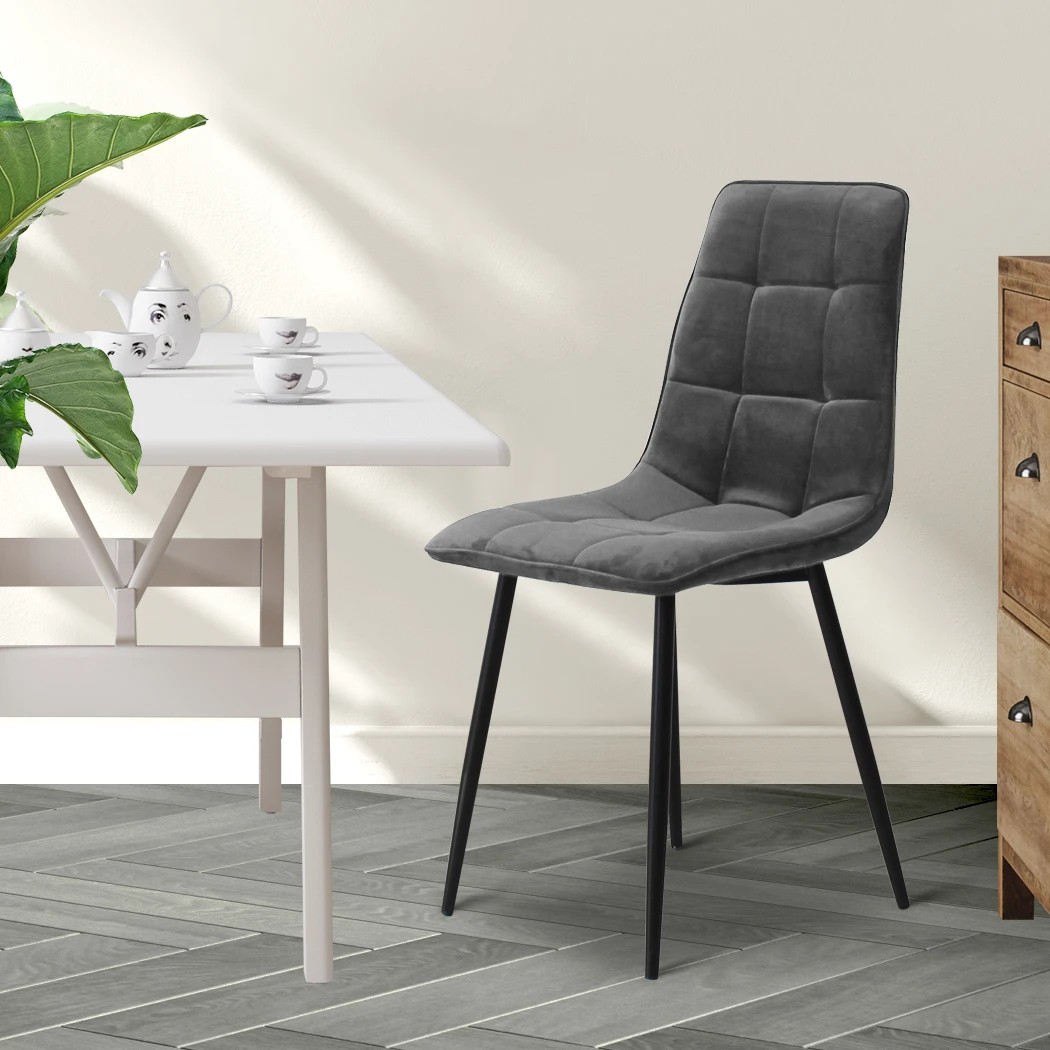 7 Levede 8x Dining Chairs Soft Velvet - Grey, 7 of 8