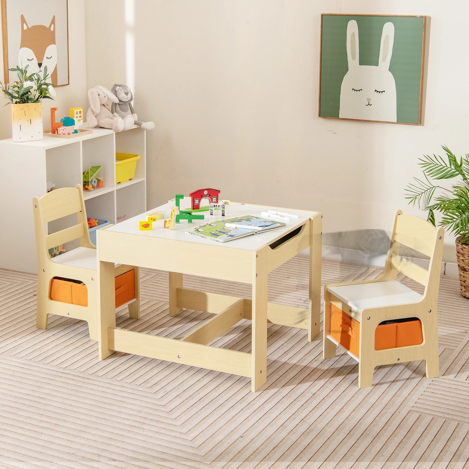 2 Costway 3PCS Kids Table & Chairs Set w/Storage Box, 2 of 6