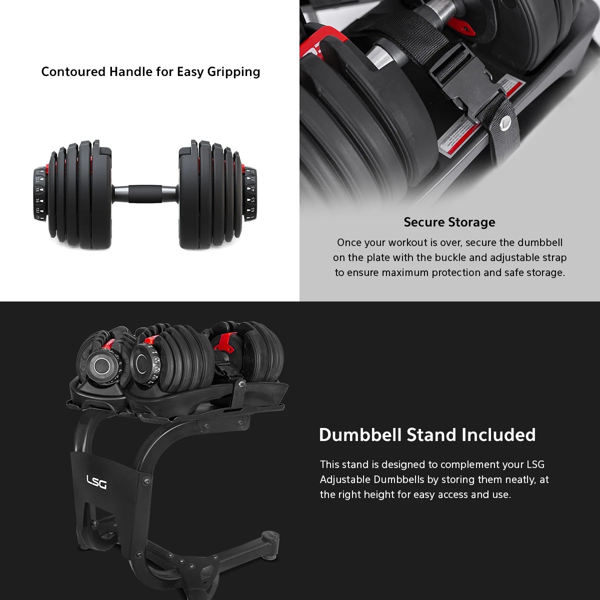 5 LSG 52.5lbs Adjustable Dumbbell Pair with Stand - Black, 5 of 10