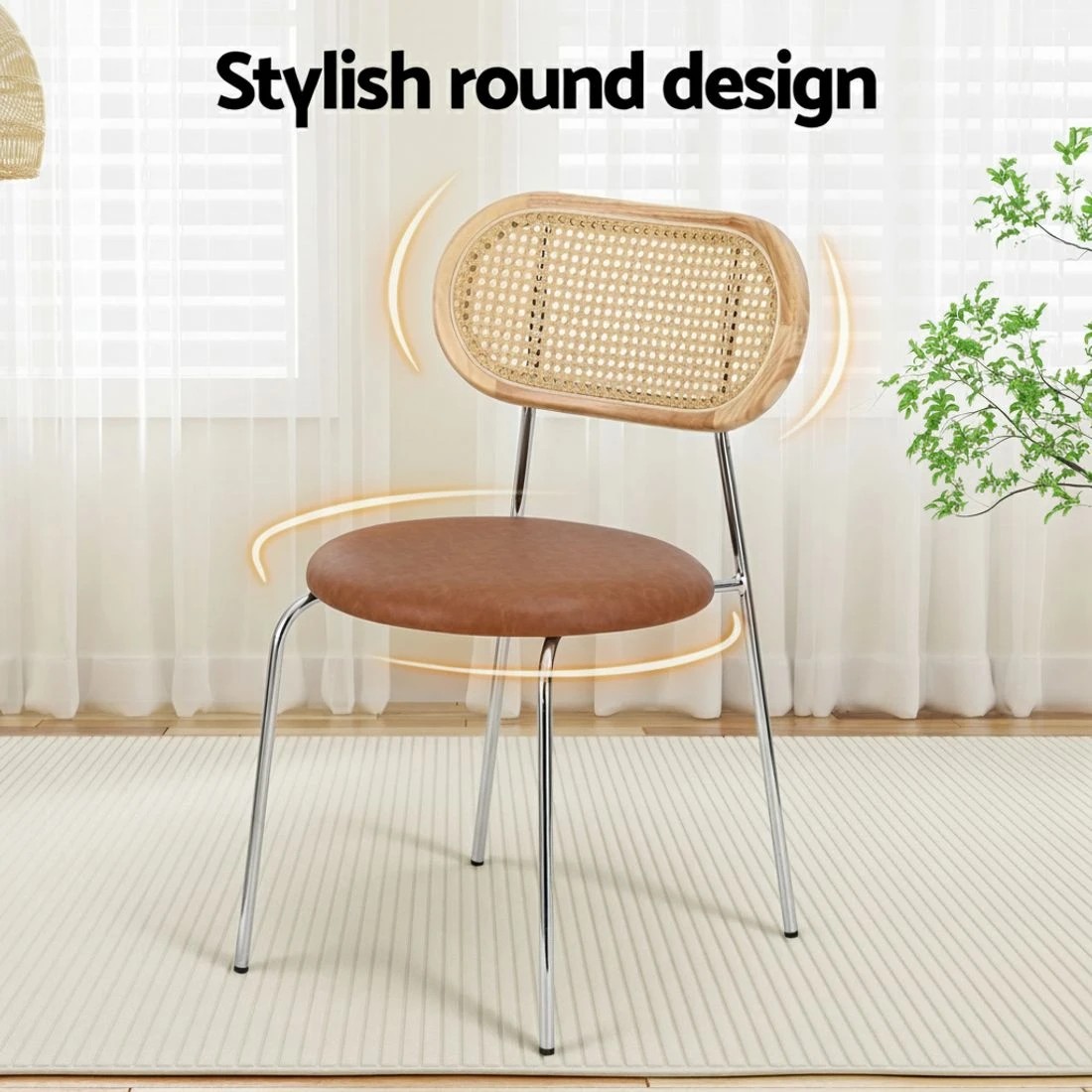 4 Artiss 2x Dining Chairs PU Leather Rattan Kitchen Lounge Cafe Accent Chair - Multi, 4 of 6