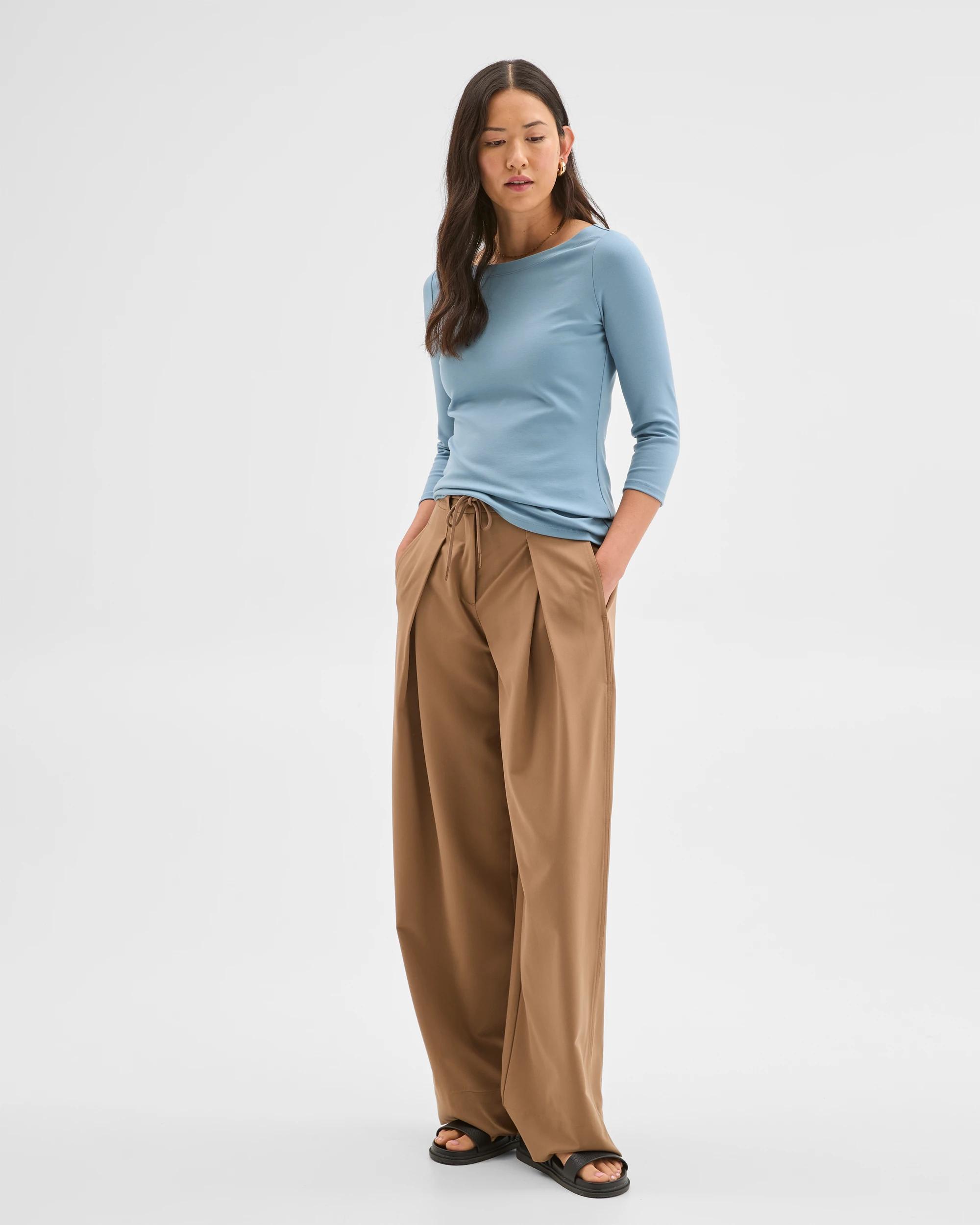 1 Preview 3/4 Sleeve Boat Neck Ponte T-Shirt MOODY BLUE, 1 of 7