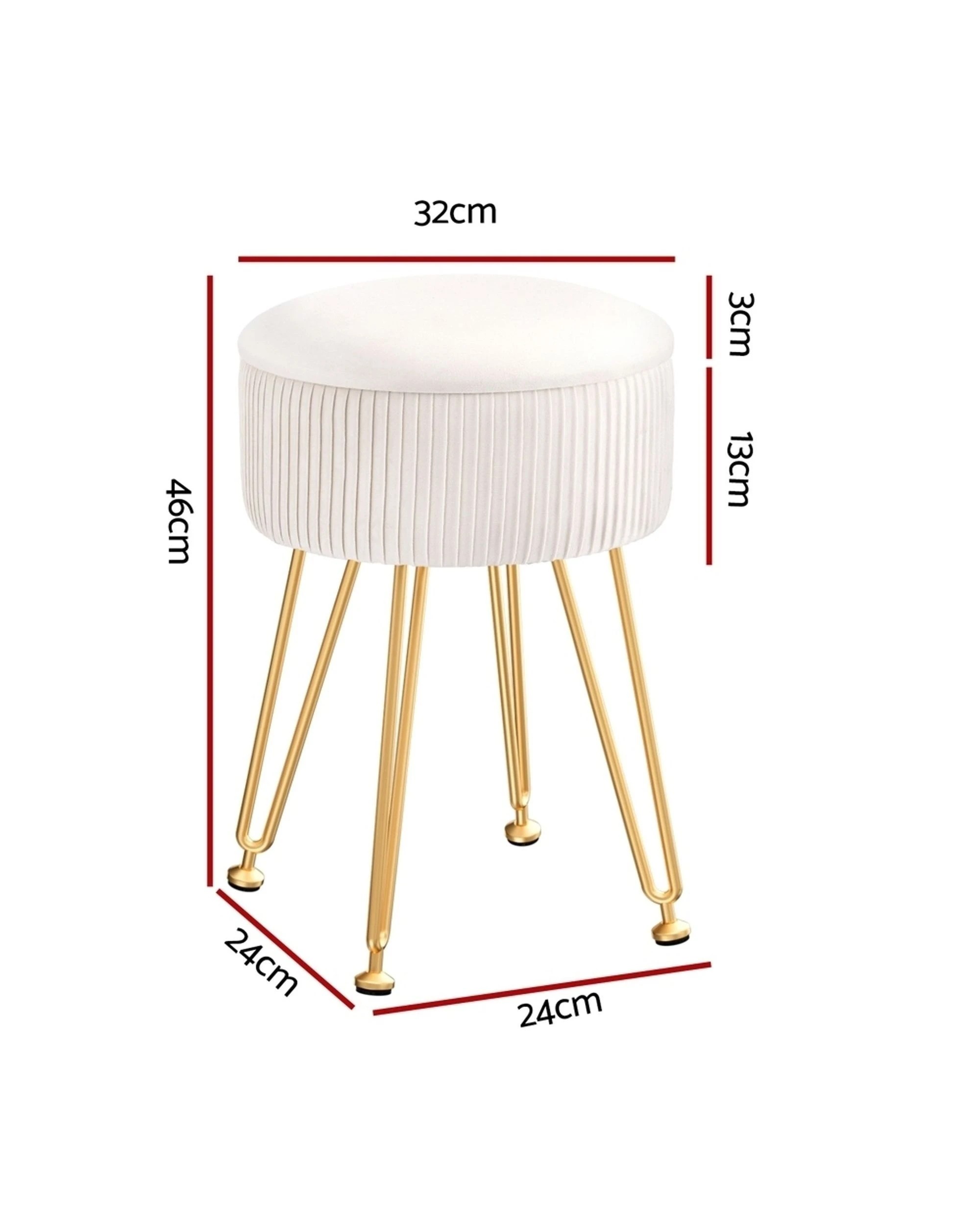 2 Artiss Ottoman Storage Foot Stool Vanity Velvet Round
 - White, 2 of 3