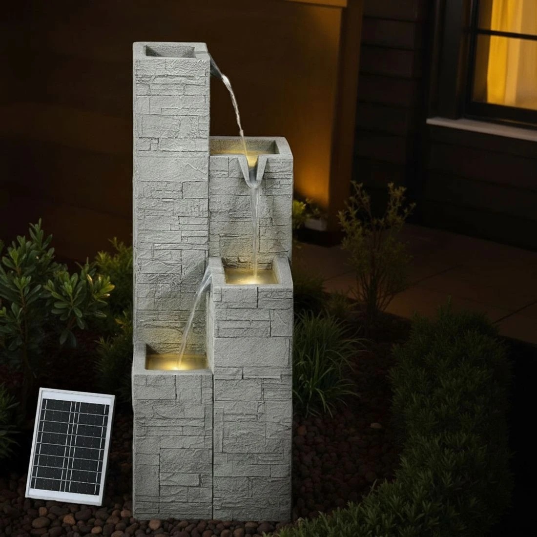 6 Gardeon Solar Fountain Water Feature Outdoor Indoor 4-Tier Square Cascading - Beige, 6 of 8