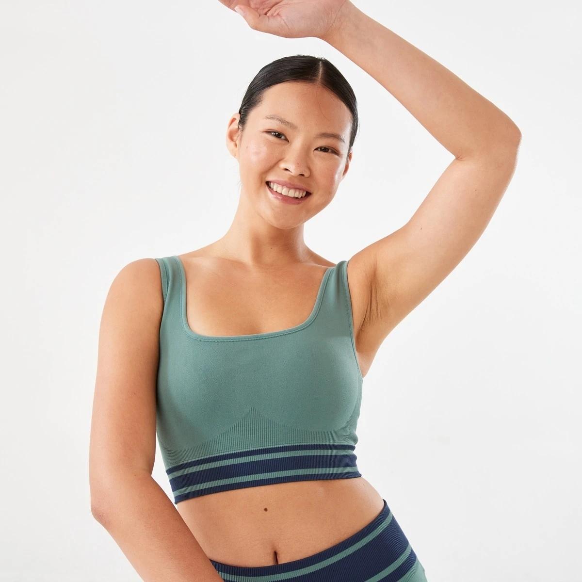 1 Active Womens Seamfree Square Tipping Crop Top Green Jet, 1 of 7