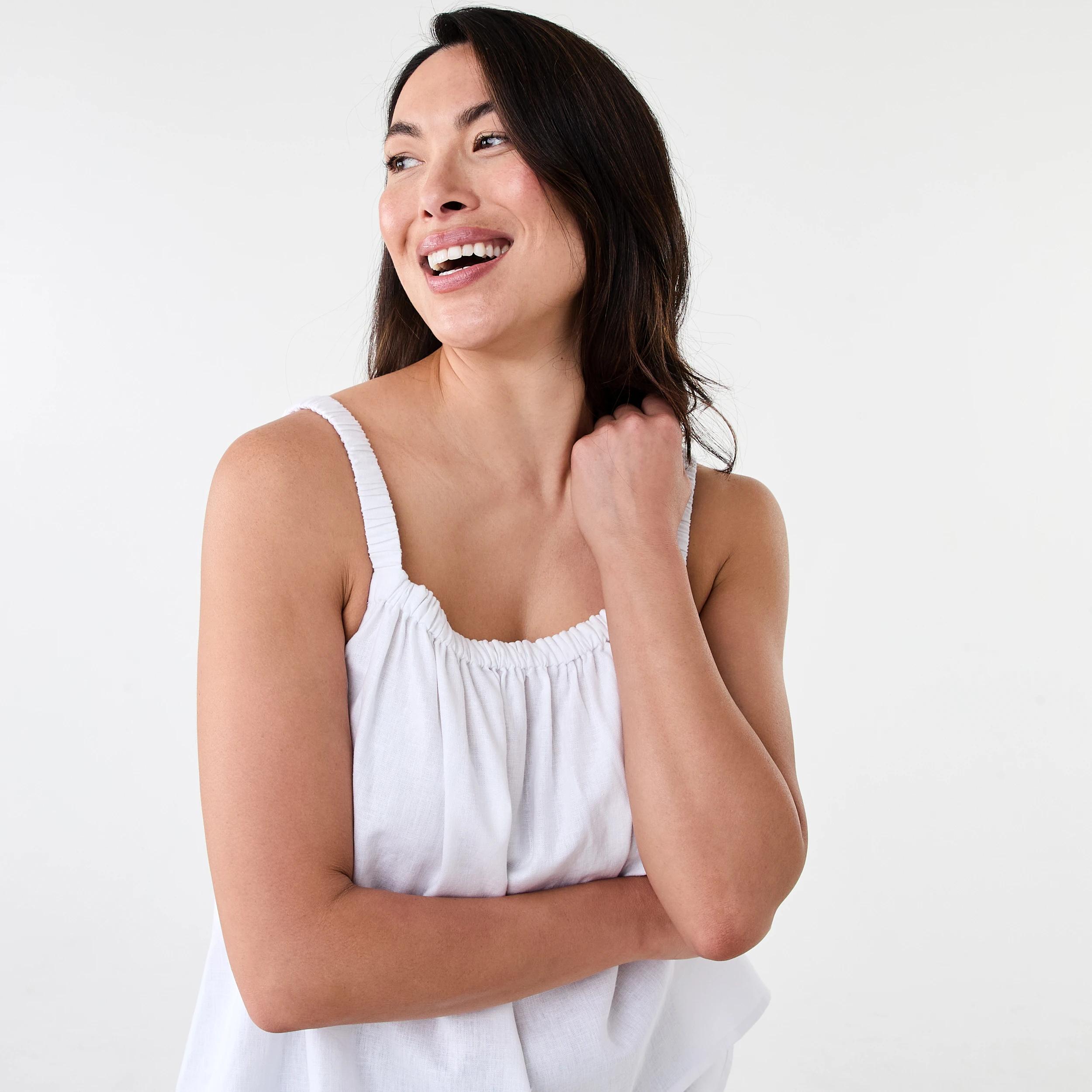 4 Sleeveless Square Neck Linen Blend Top White, 4 of 6