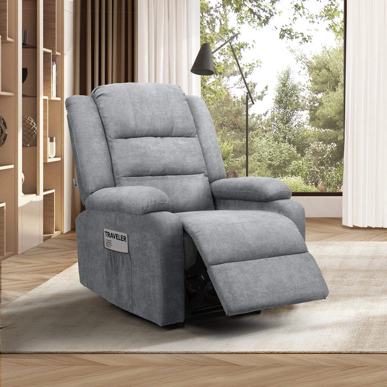 2 Oikiture Recliner Chair With Side Pocket Polyester
 - Grey, 2 of 7