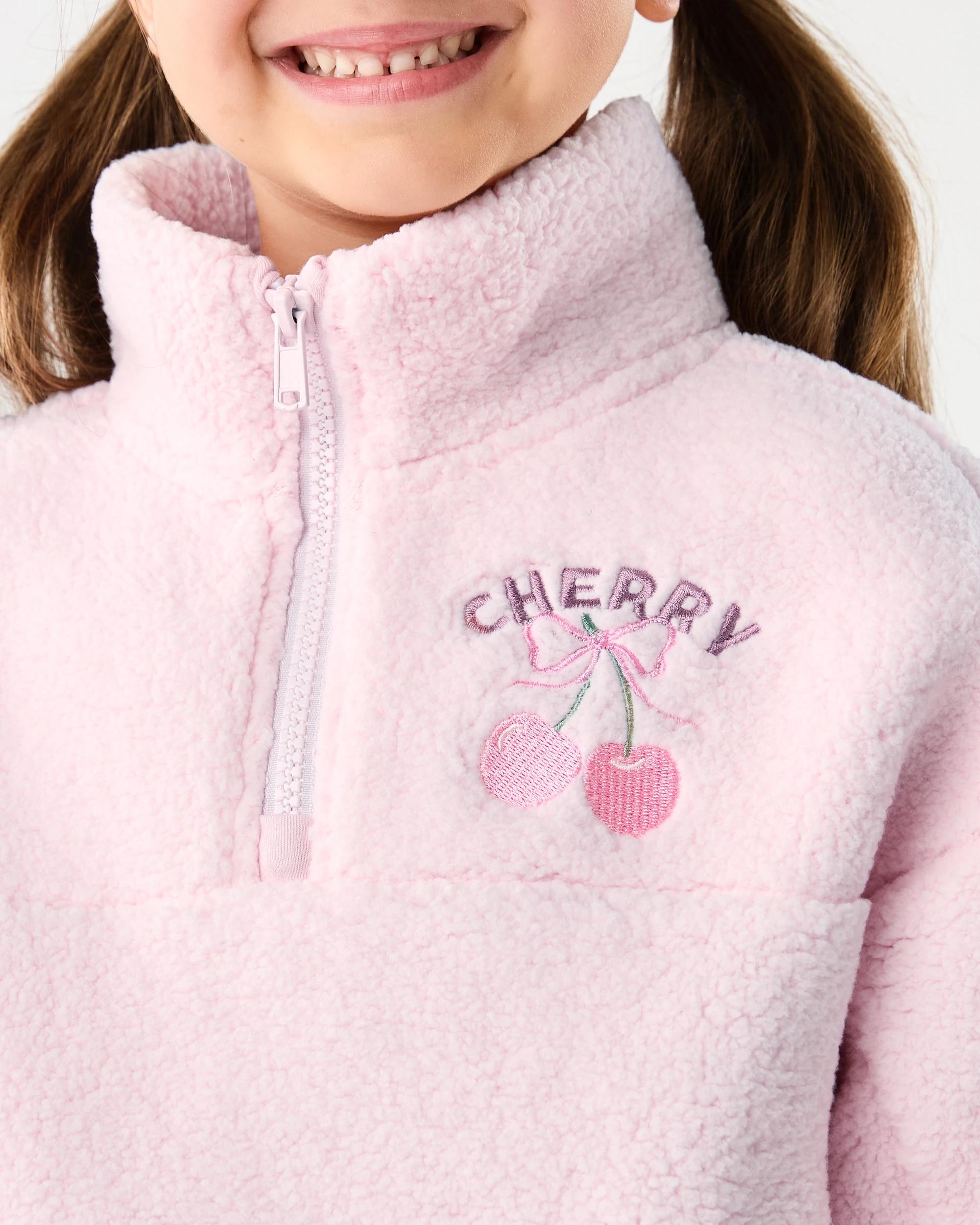 4 Quarter Zip Teddy Fleece Sweatshirt Pnk Cherry, 4 of 7