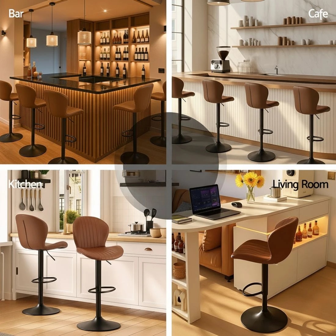 7 Artiss 2x Bar Stools Kitchen Swivel Gas Lift Counter Chair Shell Leather - Brown, 7 of 7
