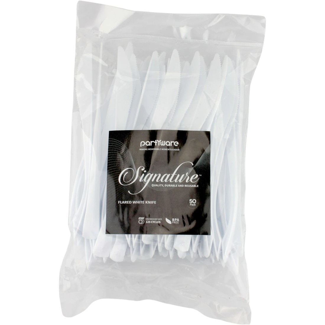 2 Partyware White Flair Reusable Plastic Knives (Pack of 50), 2 of 2