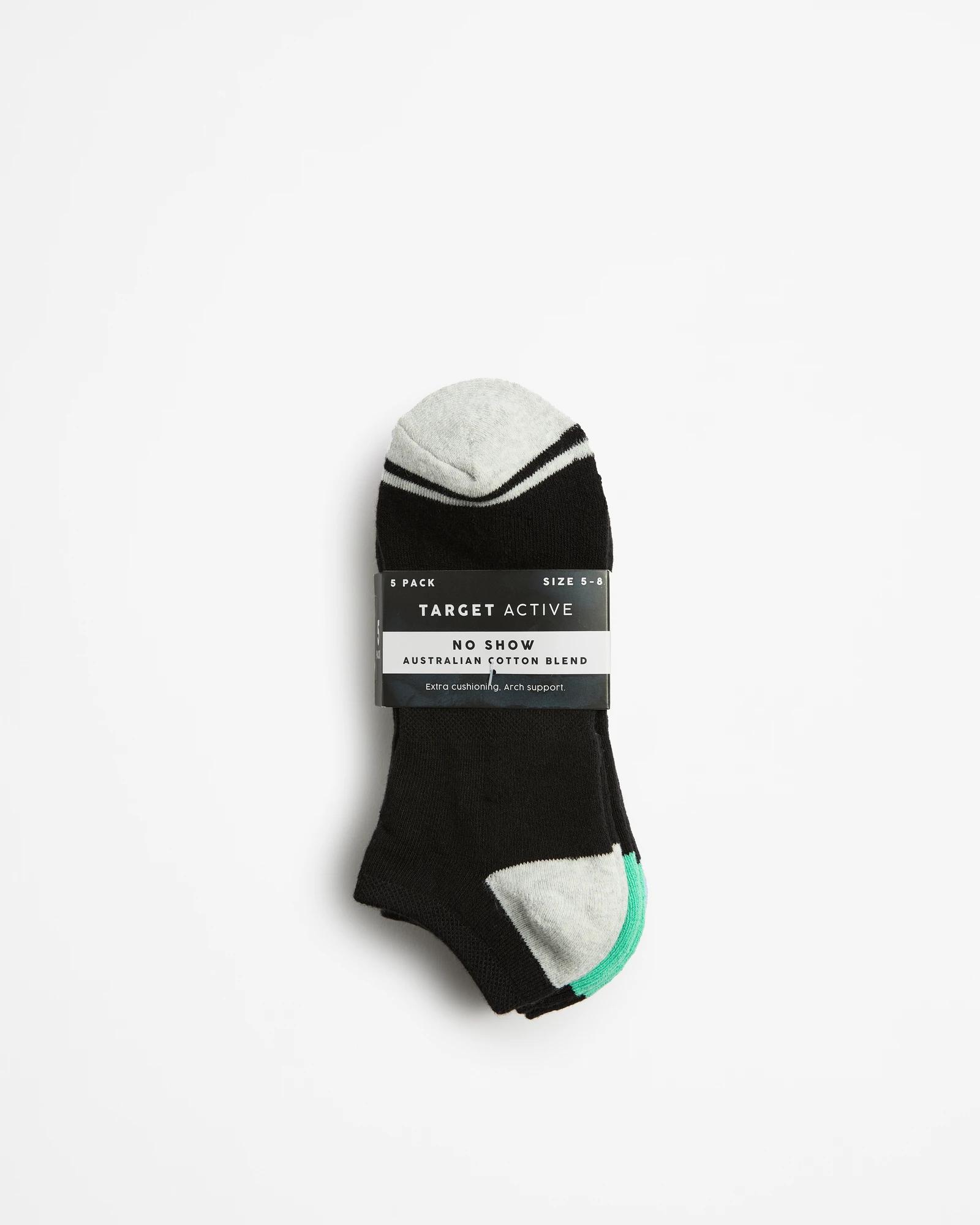 3 Target Active Australian Cotton Blend 5 Pack No Show Socks BLACK, 3 of 3