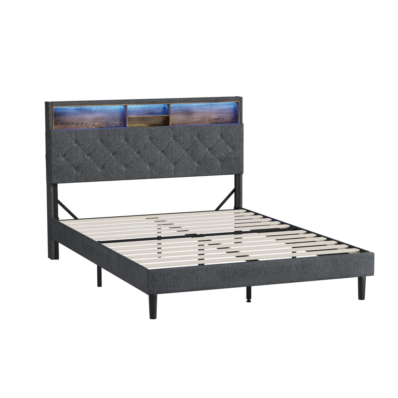 9 Oikiture Double Bed With Led Storage Bedhead Bed Frame
 - Grey, 9 of 10