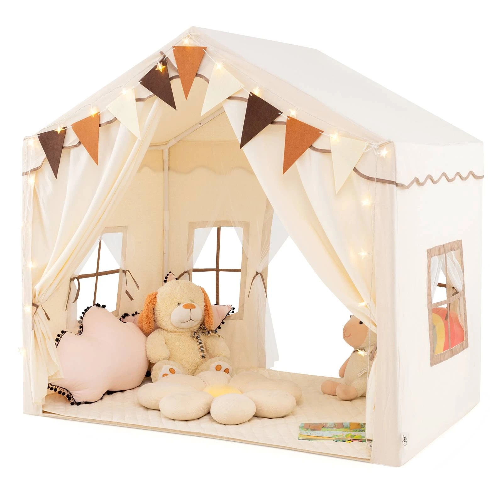 1 Costway Skin-Friendly Large Play Tent House w/Star Lights - Beige, 1 of 1
