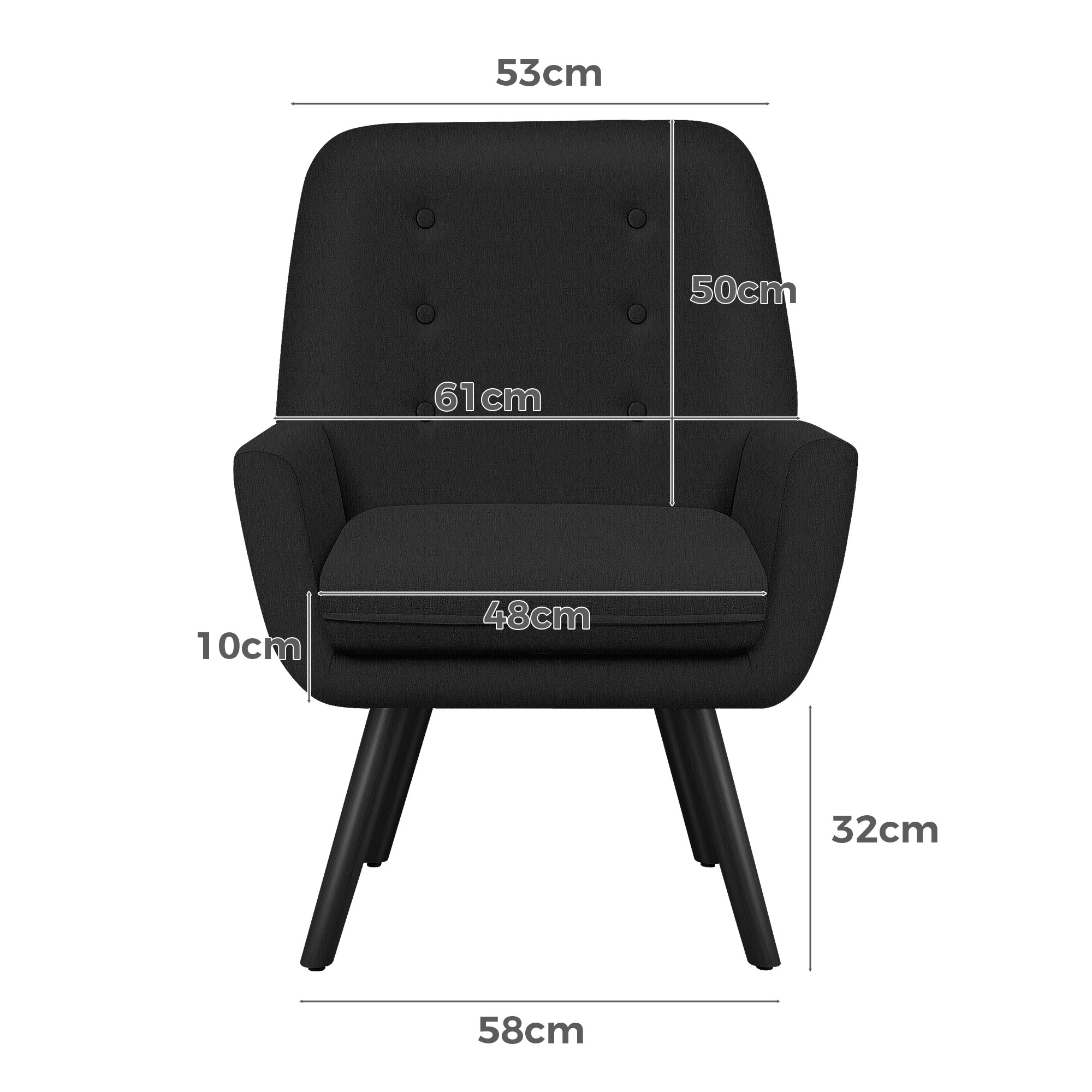 6 Alfordson Armchair Lounge Chair Tub Accent Chairs Fabric Couch Sofa - Black, 6 of 9