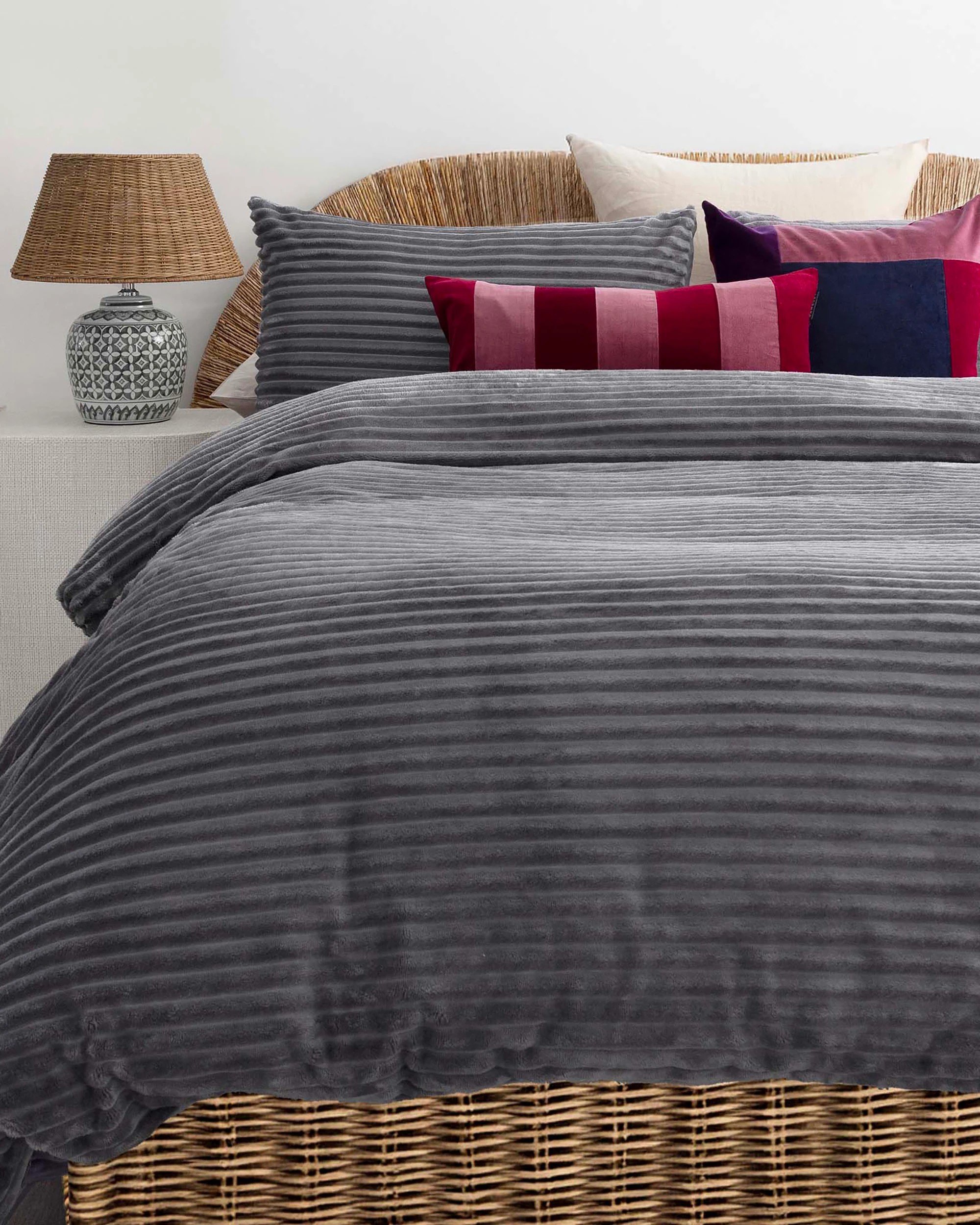1 Bambury Channel Plush Velour Striped Quilt Cover Set Steel - Super King Bed - Grey, 1 of 3