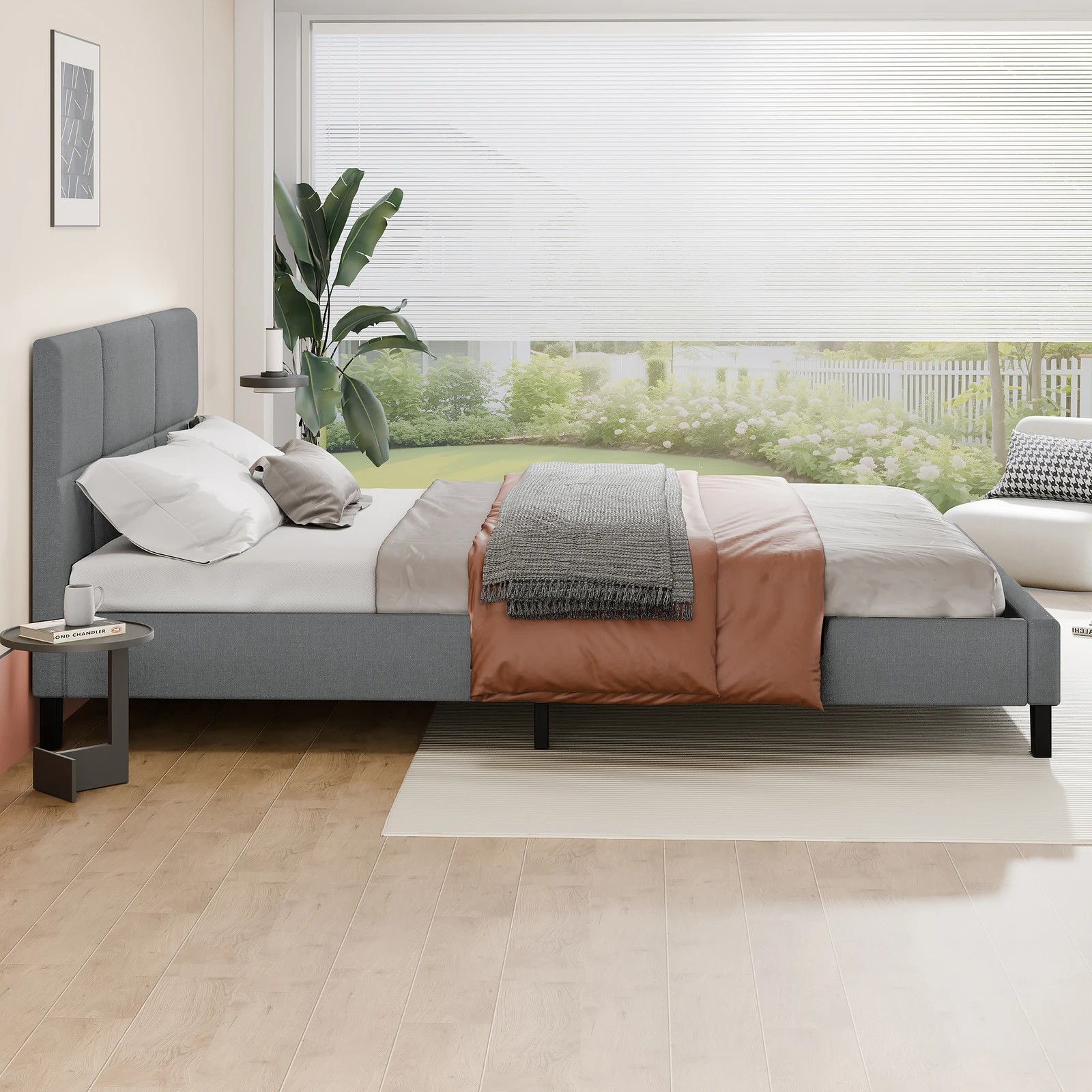 5 Alfordson Bed Frame Single Size Wooden Platform Mattress Base Fabric - Grey, 5 of 10