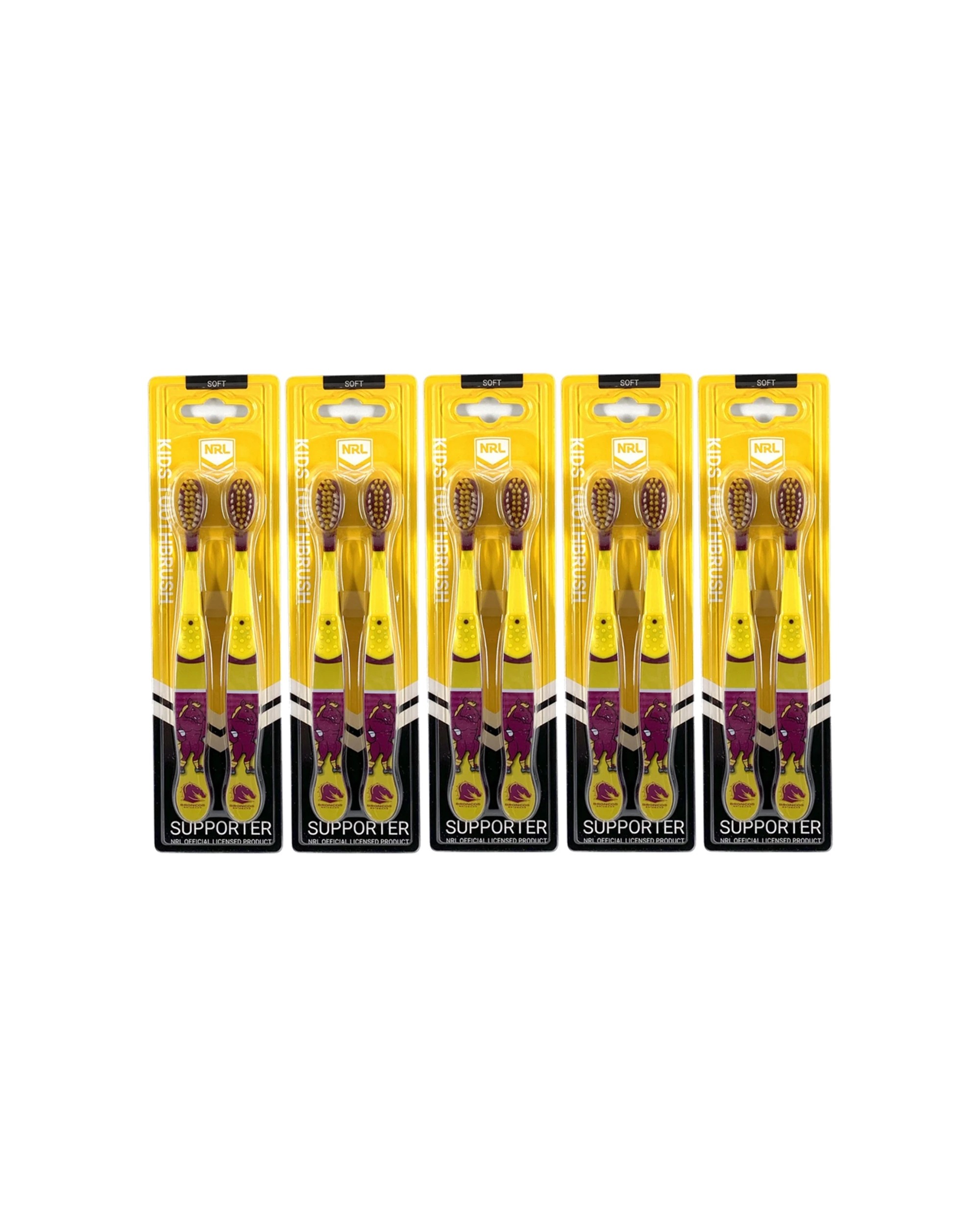 1 NRL 5x 2pc Mascot Brisbane Broncos Kids/Toddler Soft Toothbrush - Multi, 1 of 1