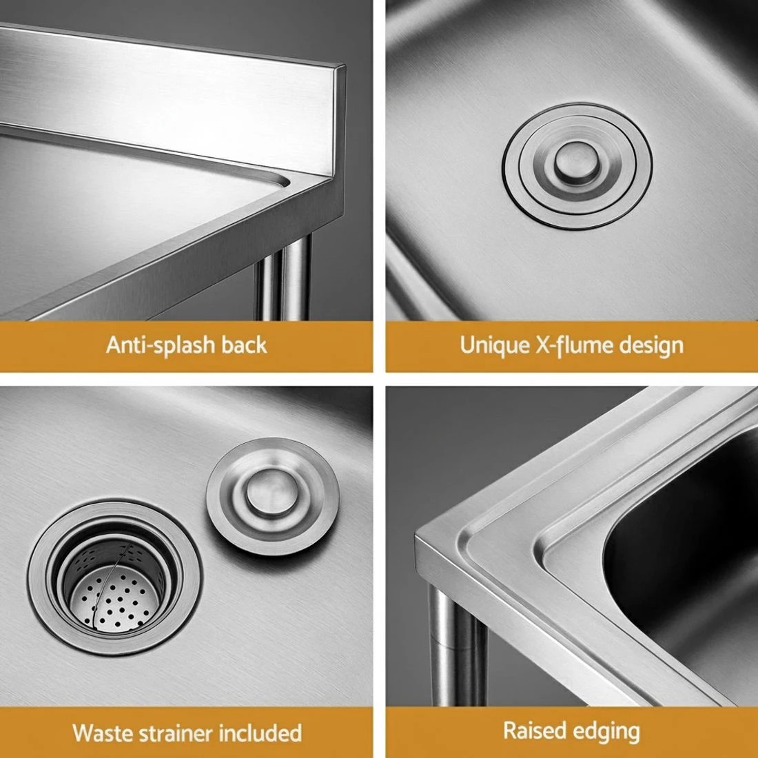 5 Cefito Stainless Steel Kitchen Bench Work Table with Sink Splashback - Silver, 5 of 5