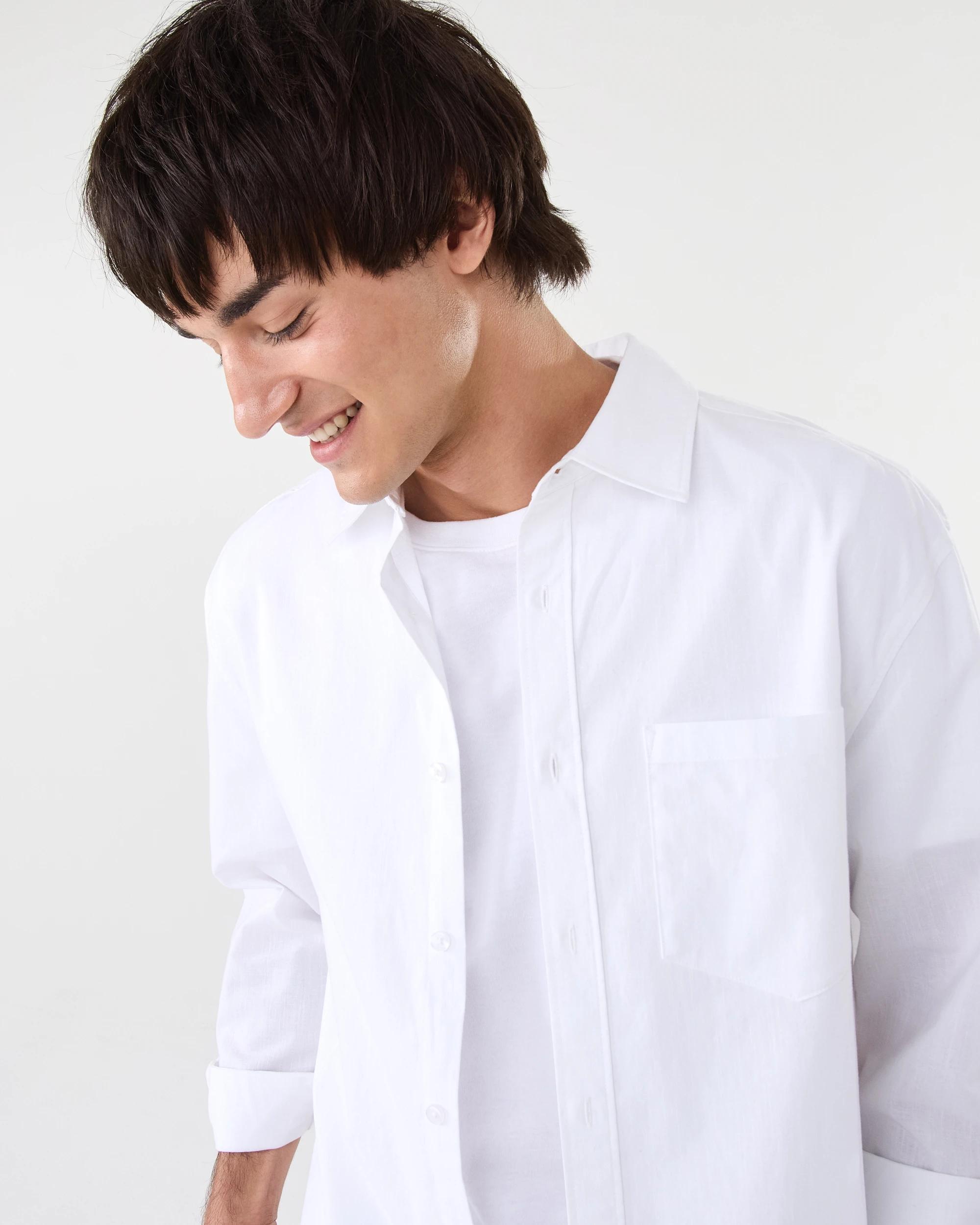 5 Long Sleeve Cotton Linen Shirt WHITE, 5 of 7
