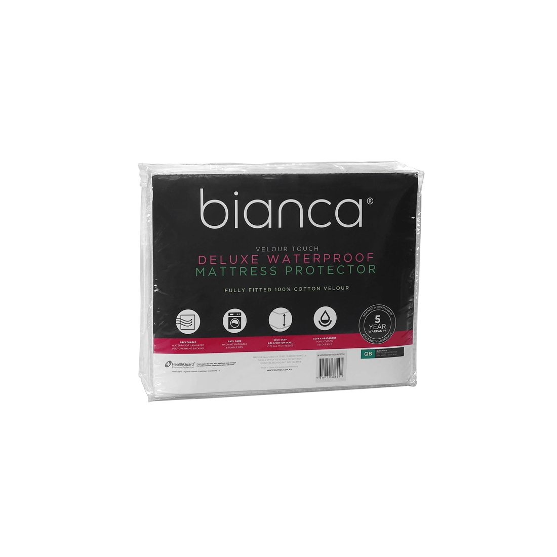 1 Bianca Bedding DELUXE WATERPROOF COTTON VELOUR MATTRESS PROTECTOR - Double - White, 1 of 6