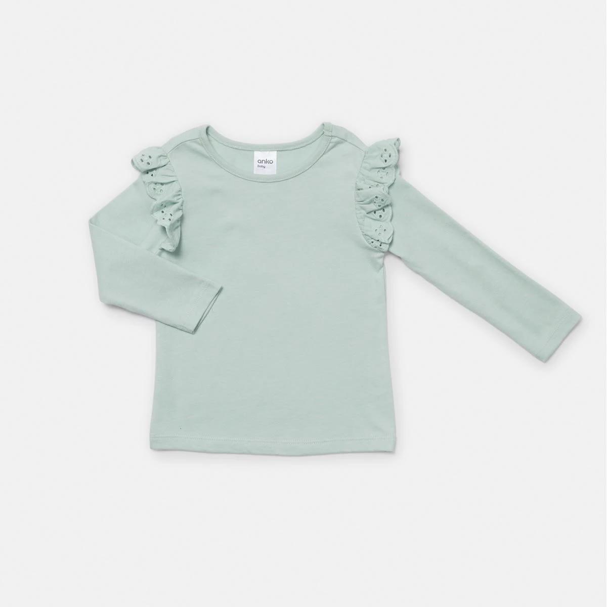 4 3 Pack Long Sleeve Broderie T-shirt Green Grey, 4 of 8