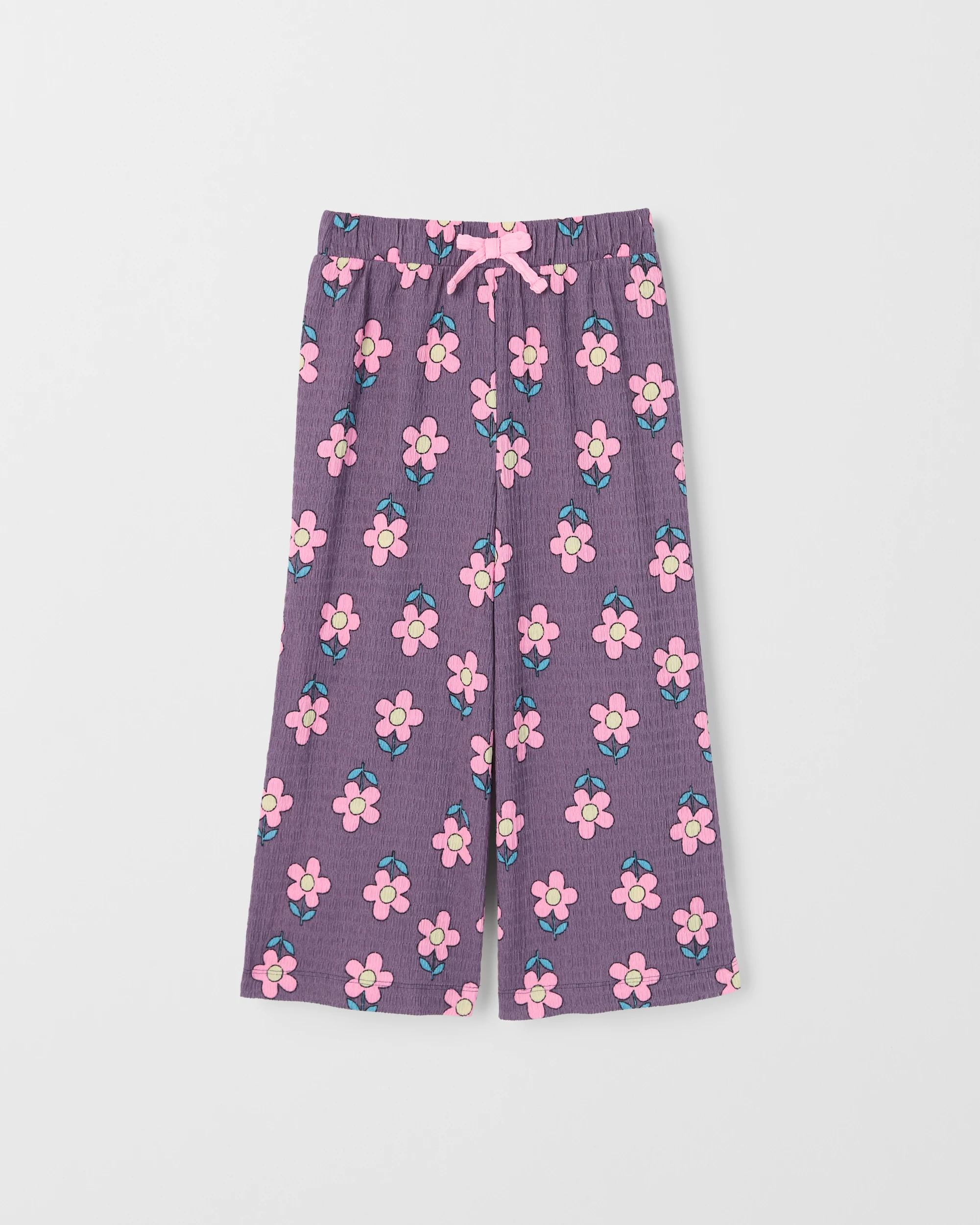 1 Target Kids Crinkle Wide Leg Pants PURPLE BASE, FLORAL AOP, 1 of 2