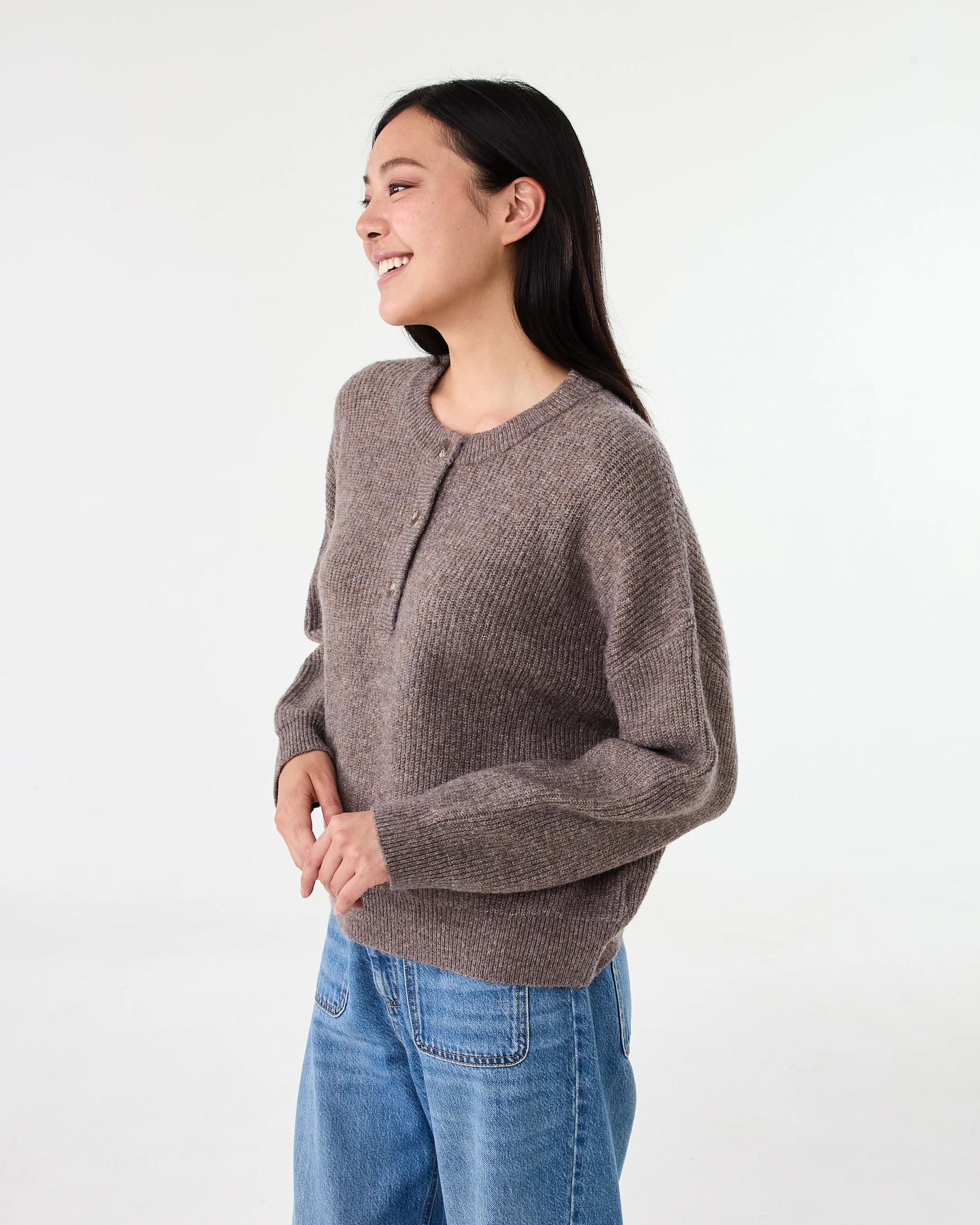 2 Quarter Button Jumper Taupe Mrl, 2 of 6