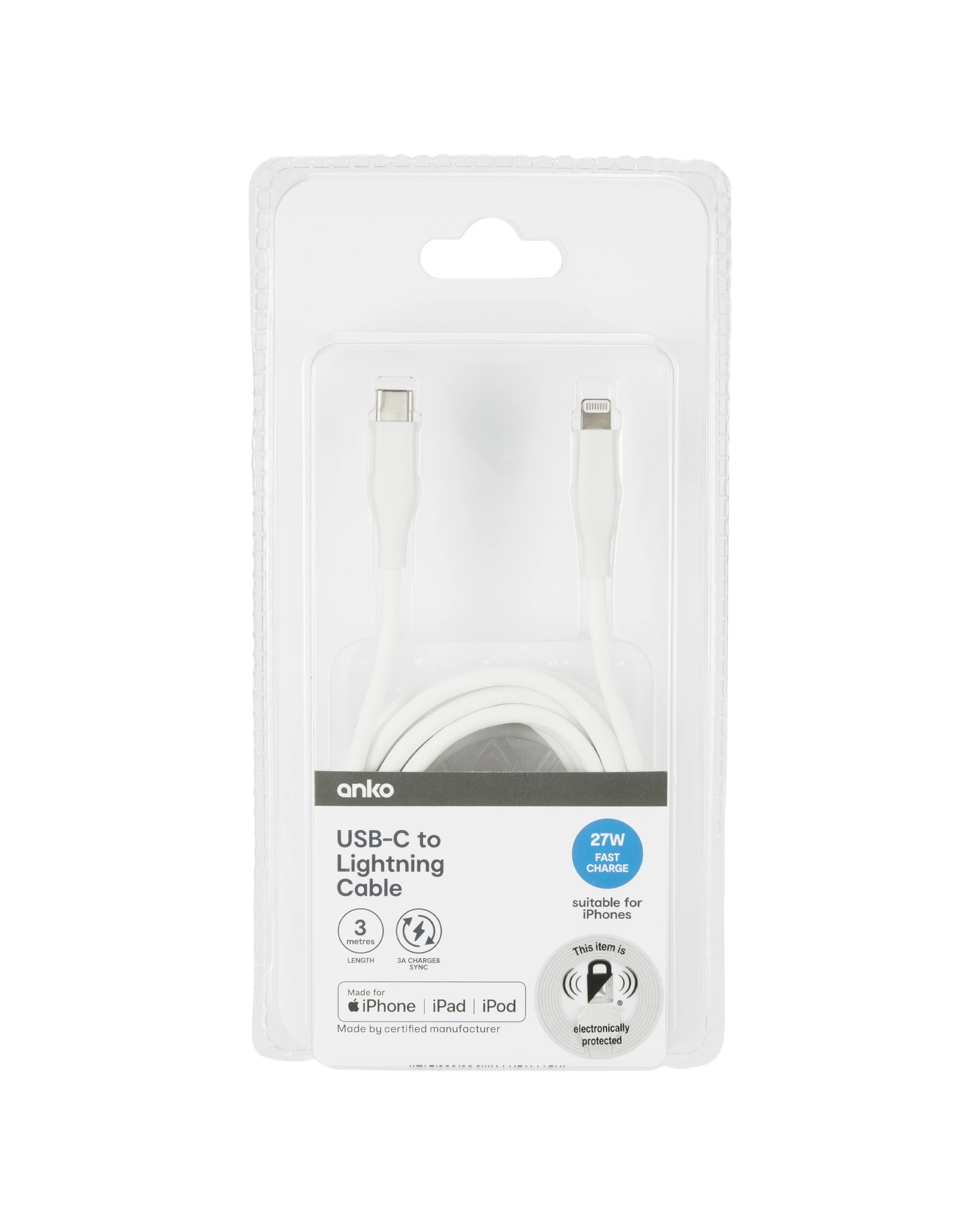 4 USBC Lightning Cable - 3m, White, 4 of 5