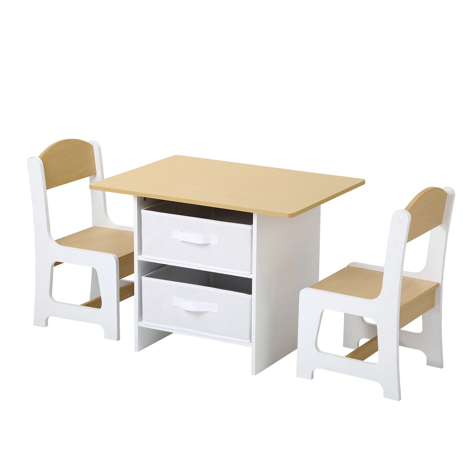 1 Oikiture Kids Table And Chairs Set Wooden Play Study Desk With Toy Storage Box
 - Natural, 1 of 10