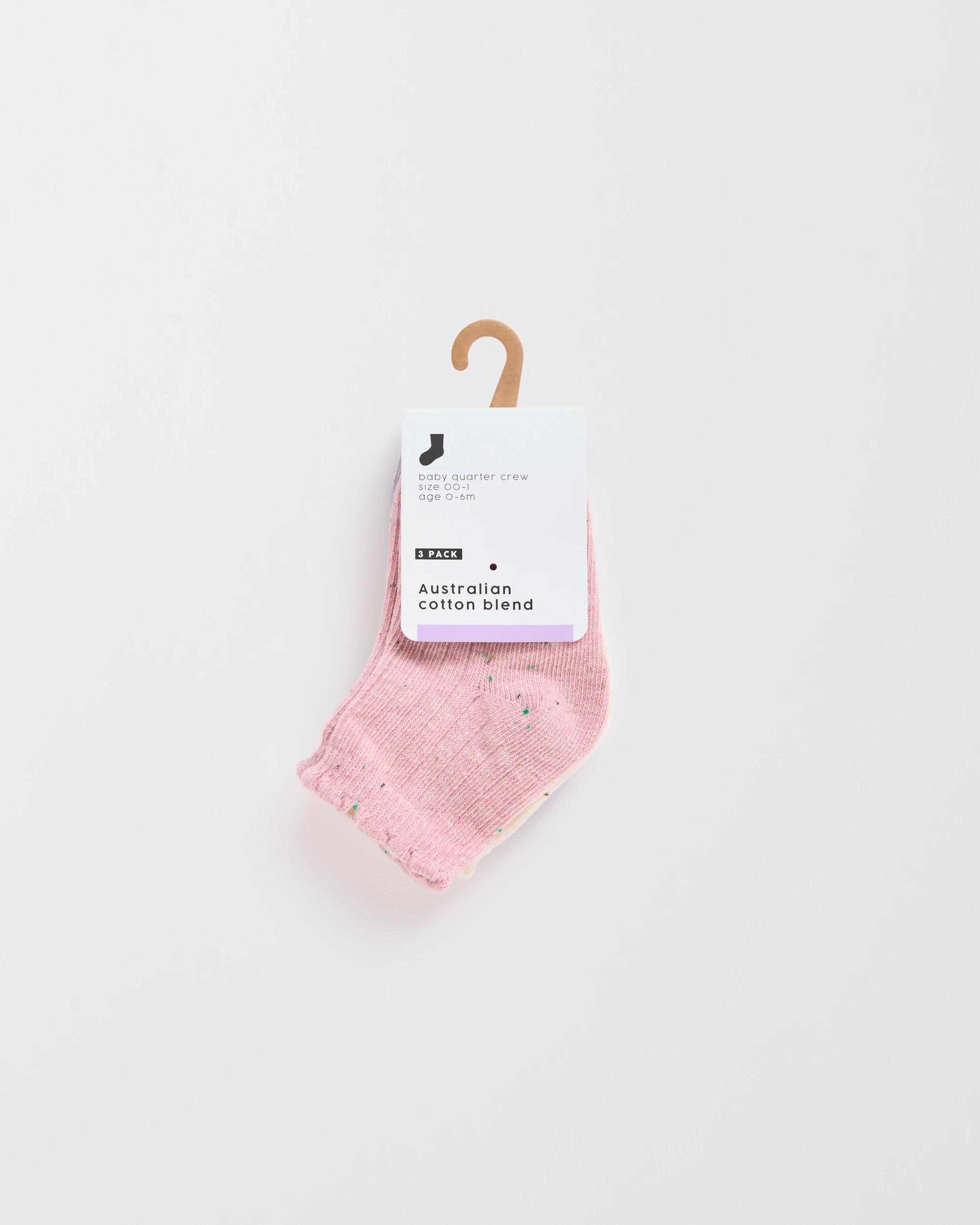 3 Target Baby Australian Cotton Blend 3 Pack Textured Quarter Crew Socks PINK/CREAM/LILAC, 3 of 3