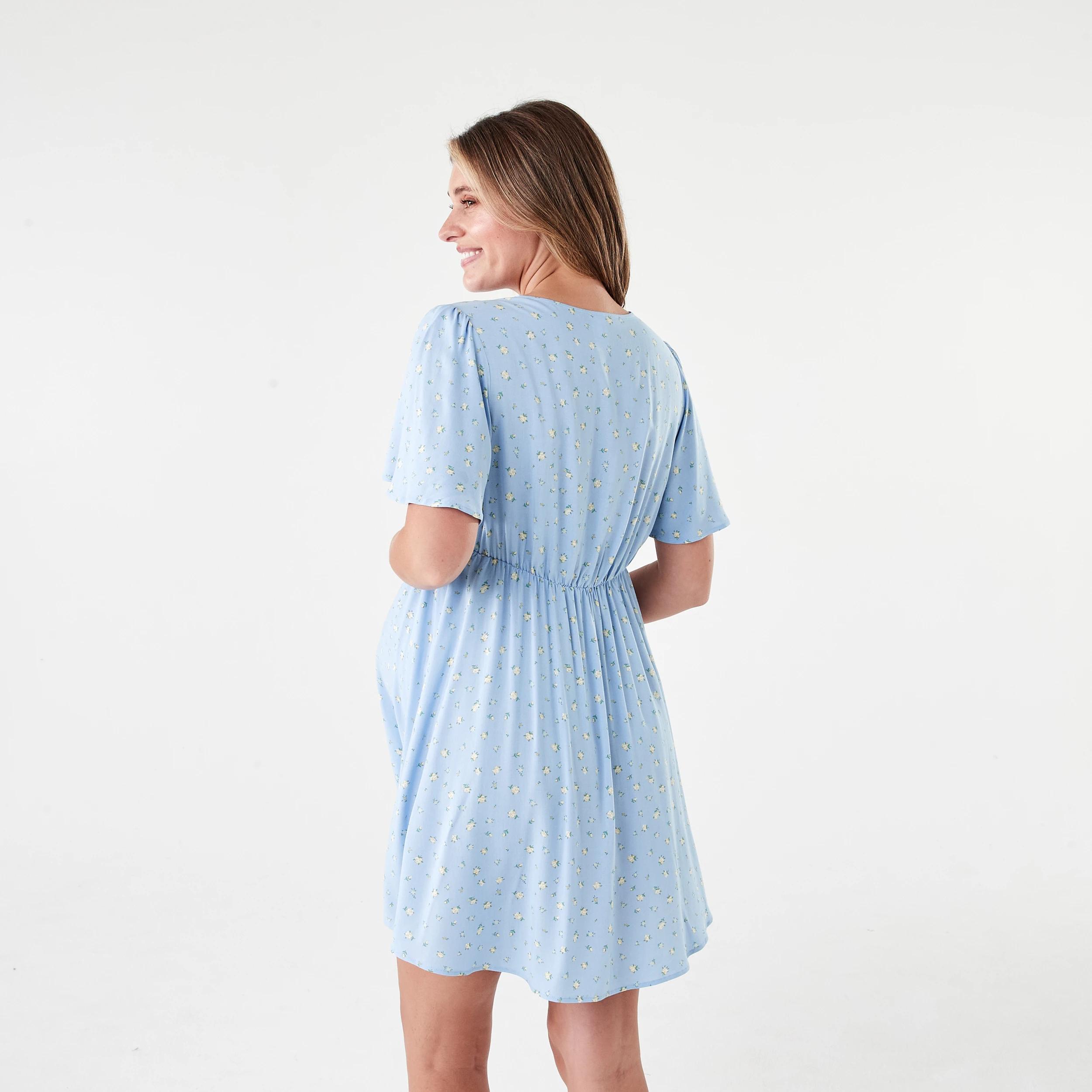 3 Maternity Short Sleeve Tea Dress Blue Ditsy, 3 of 6