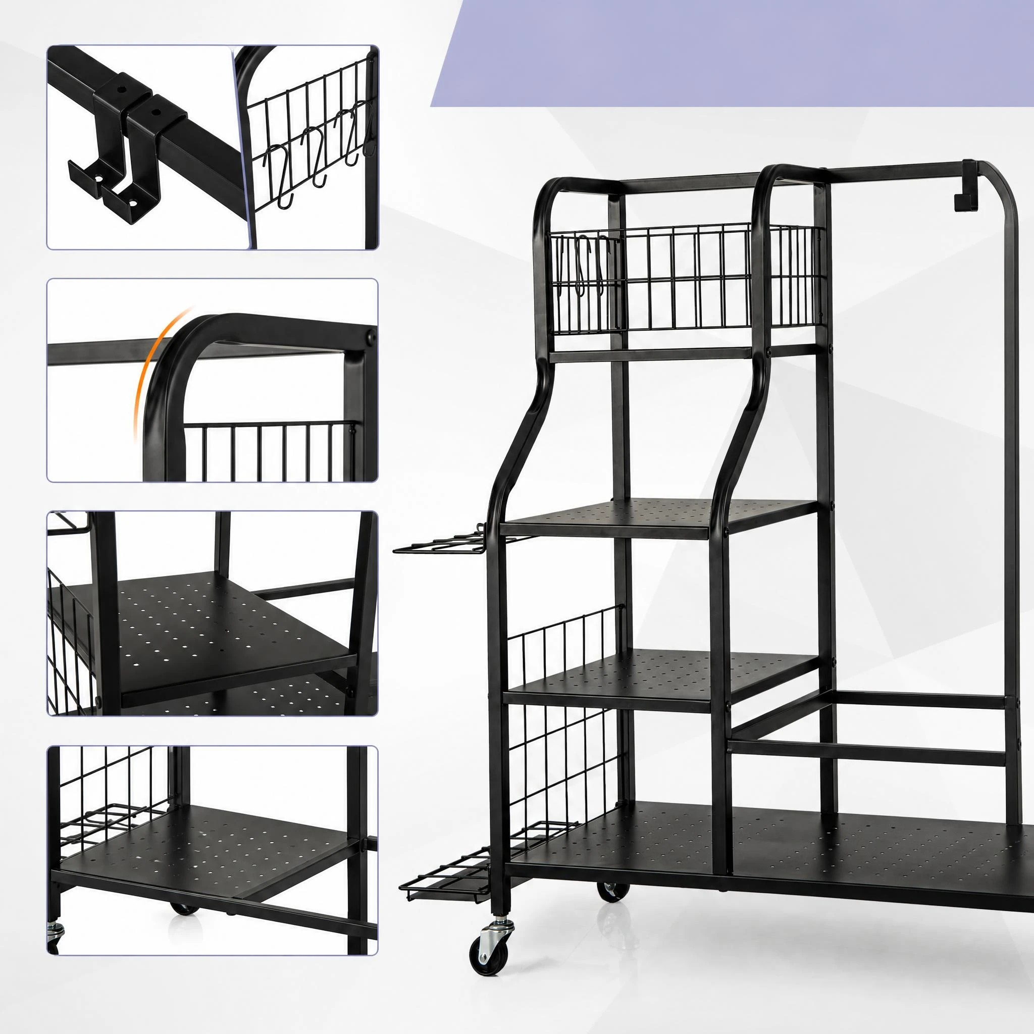 6 Costway Golf Bag Storage Garage Organizer Golf Bag Stand Golf Club Rack Holder w/Wheels, 6 of 7